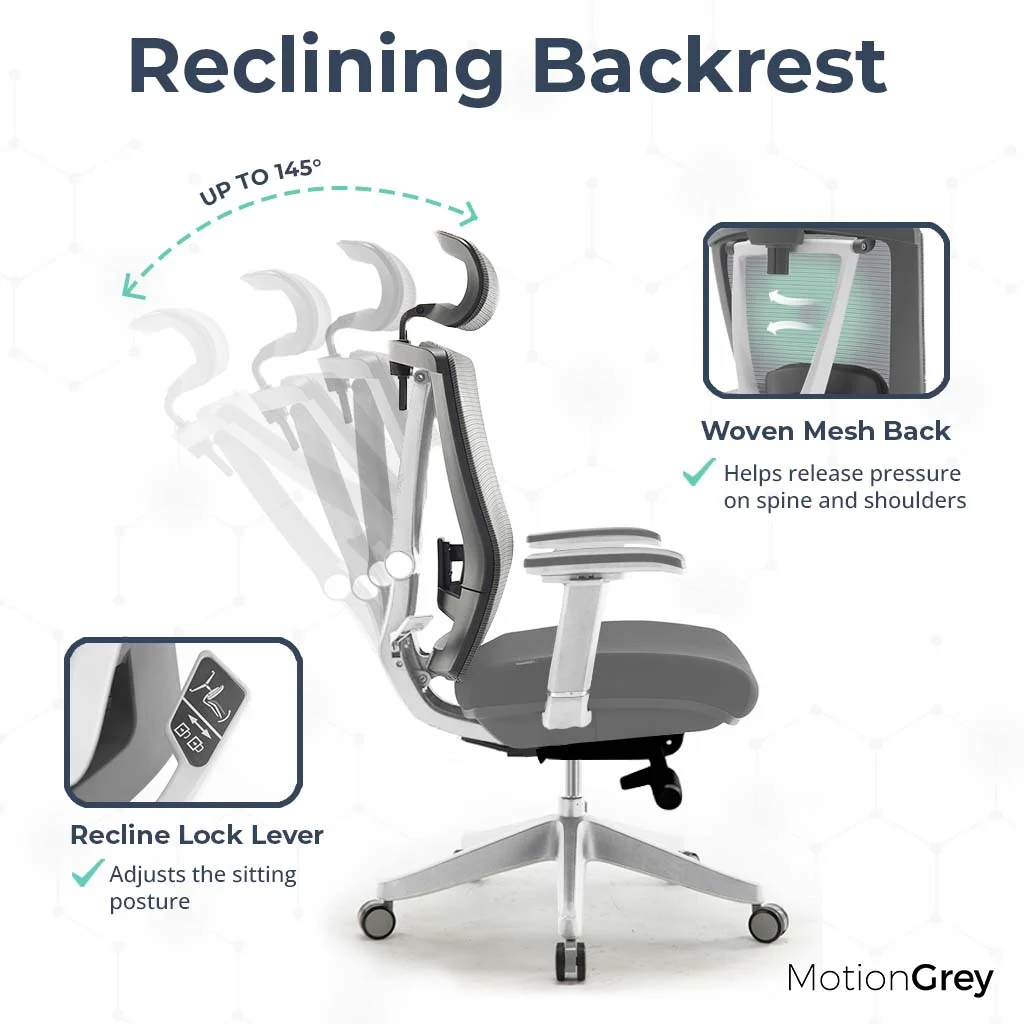 MotionGrey Cloud Mesh Series Executive Ergonomic Computer Desk Home Office Chair with 4D Armrest & Lumbar Support - White