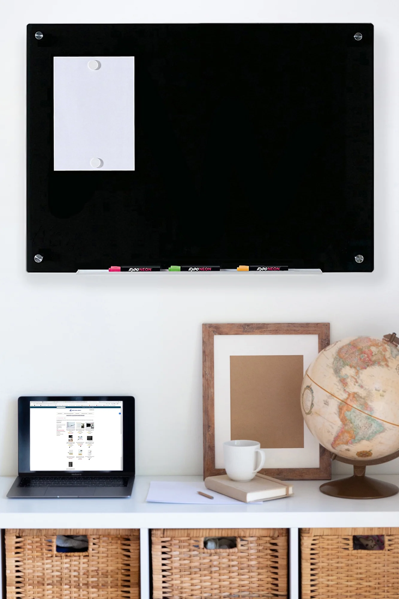 Audio-Visual Direct Magnetic Black Glass Dry-Erase Board Set - 30