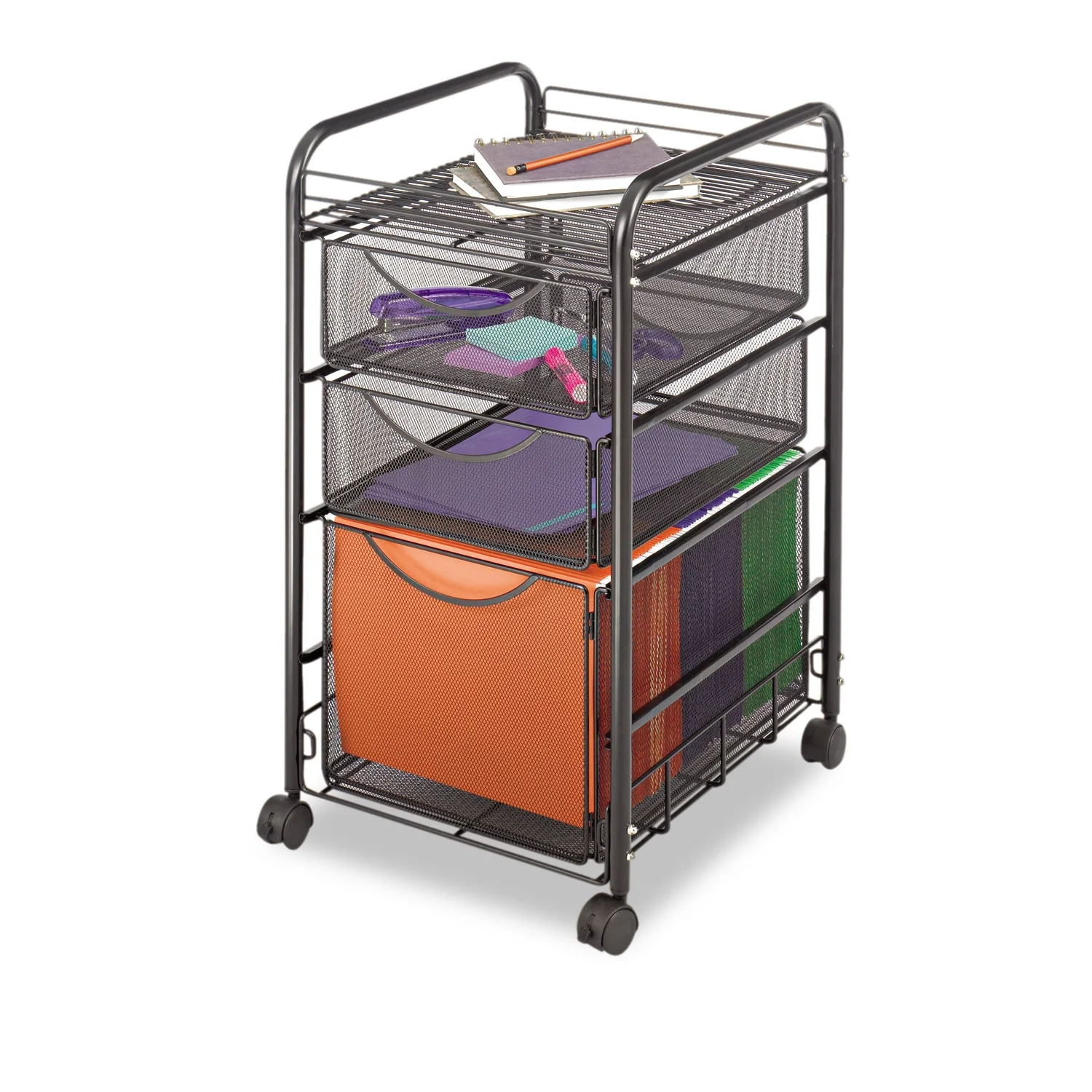 Safco Onyx Mesh Mobile File with Two Supply Drawers, 15.75