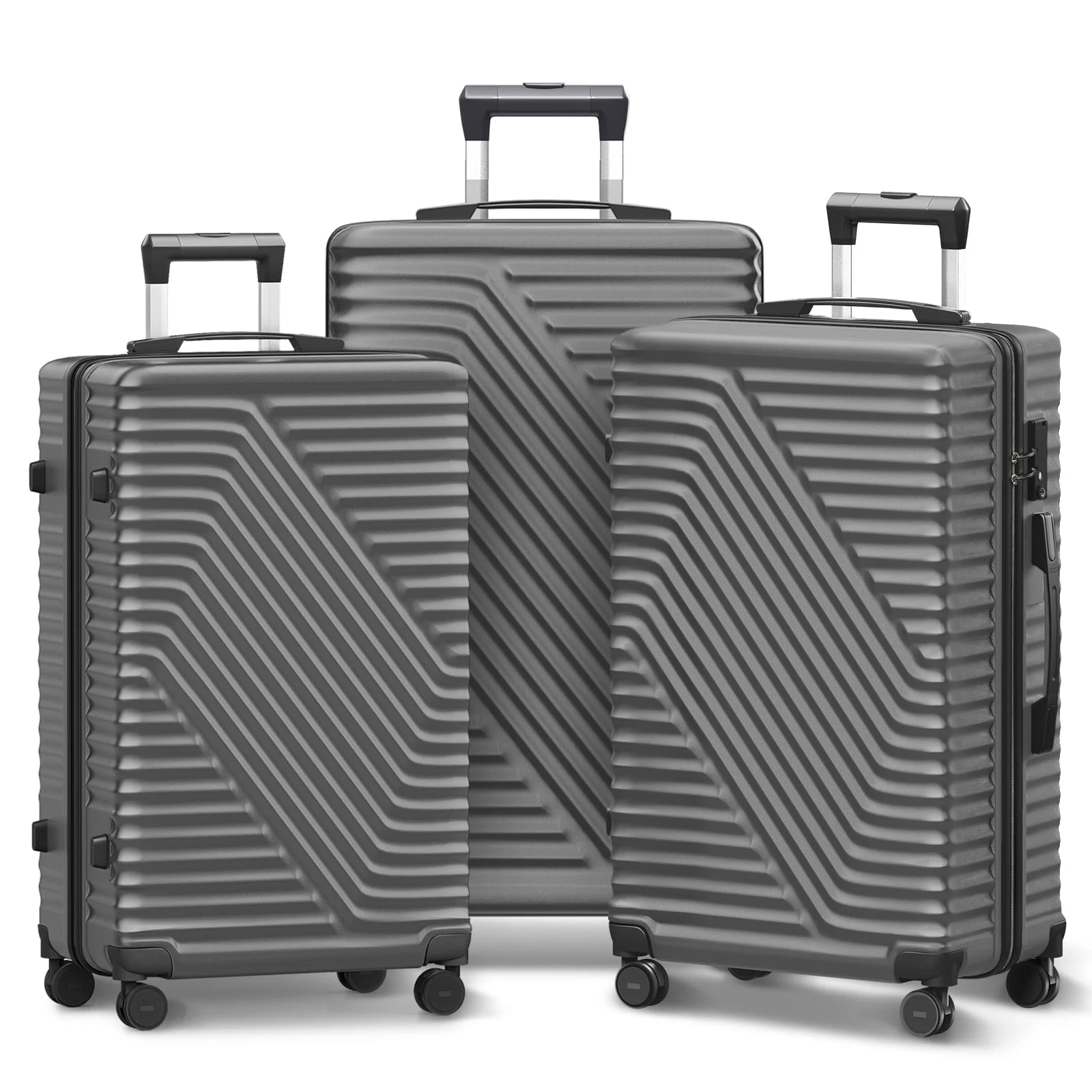 SUGIFT Luggage Sets 3 Piece Suitcase Set with TSA Lock 360°Spinner Wheels 20/24/28 inch, Gray