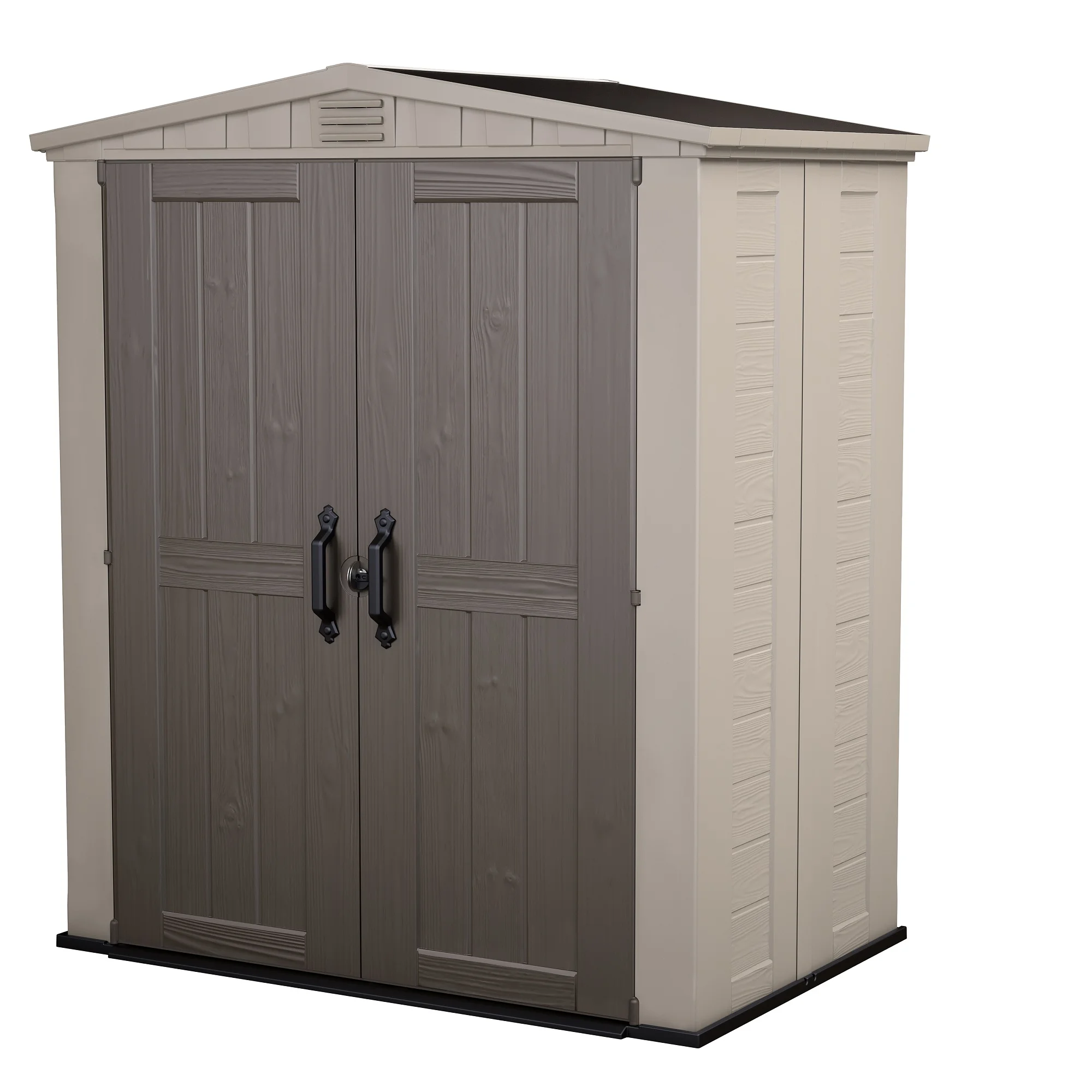 Keter Factor 6 x 3 ft. Durable Resin Outdoor Storage Shed With Heavy Duty Floor and Locking Door, Beige and Taupe