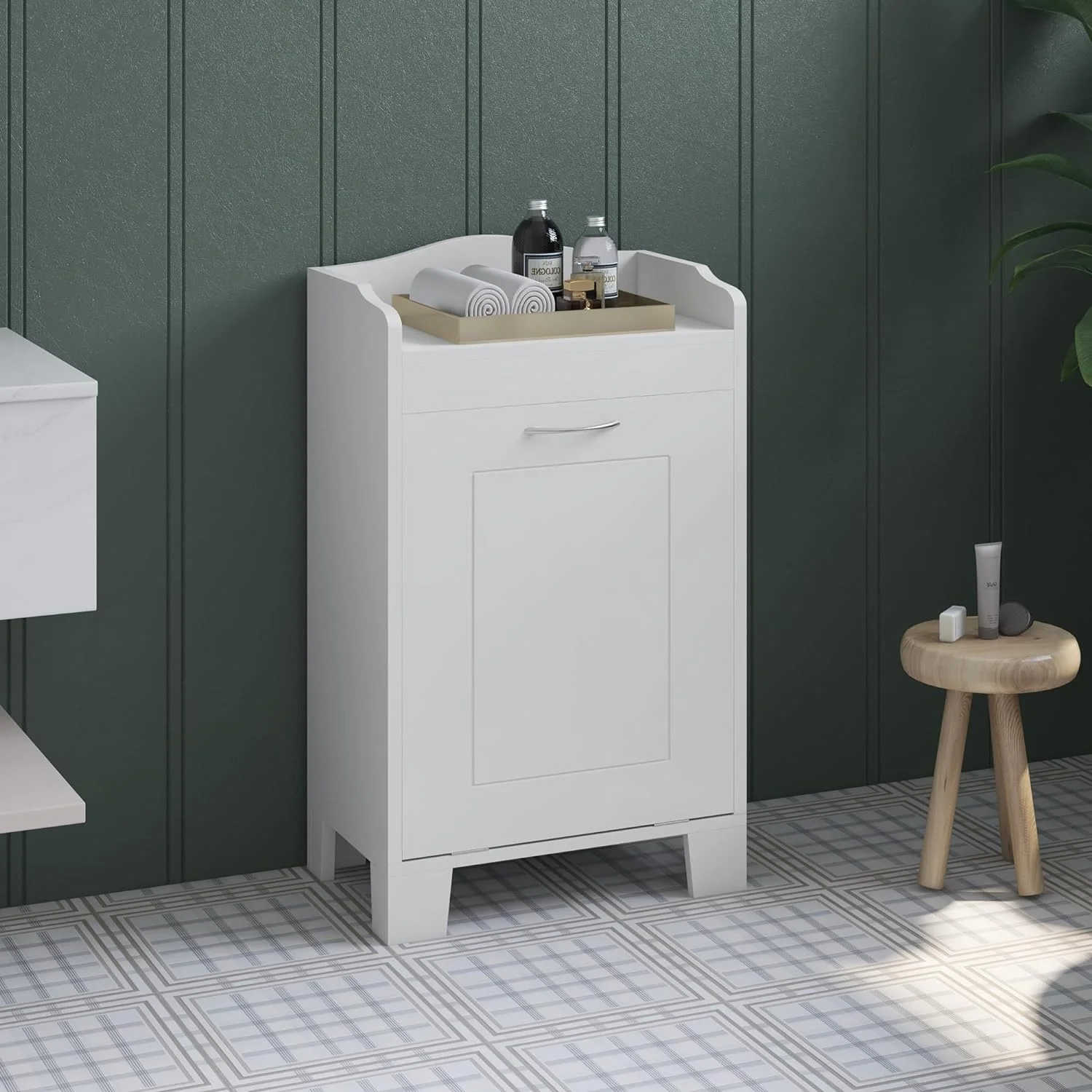 SQRTFV 31" Tilt Out Laundry Hamper Free Standing Organizer Hamper Bathroom Cabinet Gray