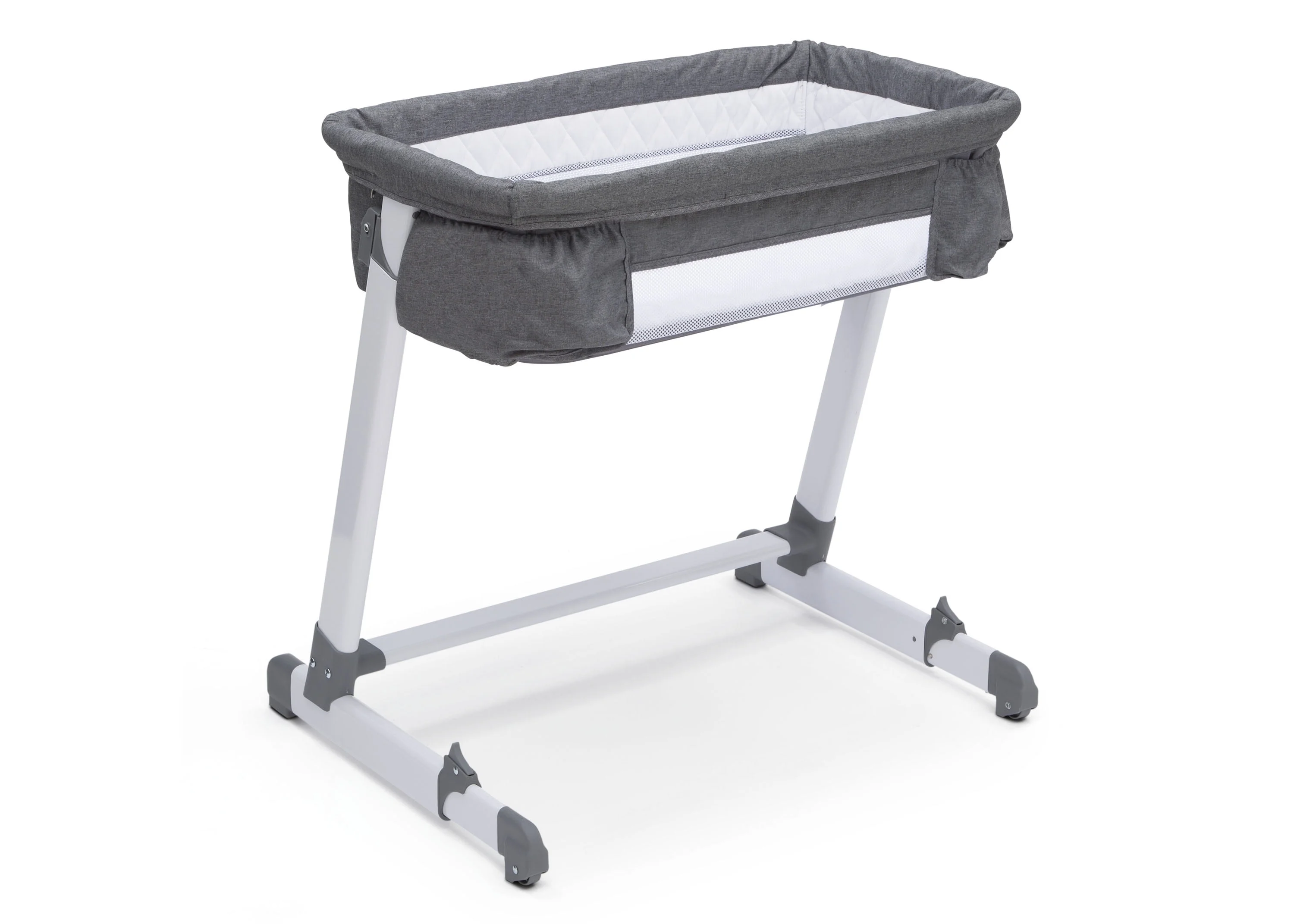 Simmons Kids By The Bed City Sleeper Bassinet - Adjustable Height Portable Crib with Wheels & Airflow Mesh, Grey Tweed