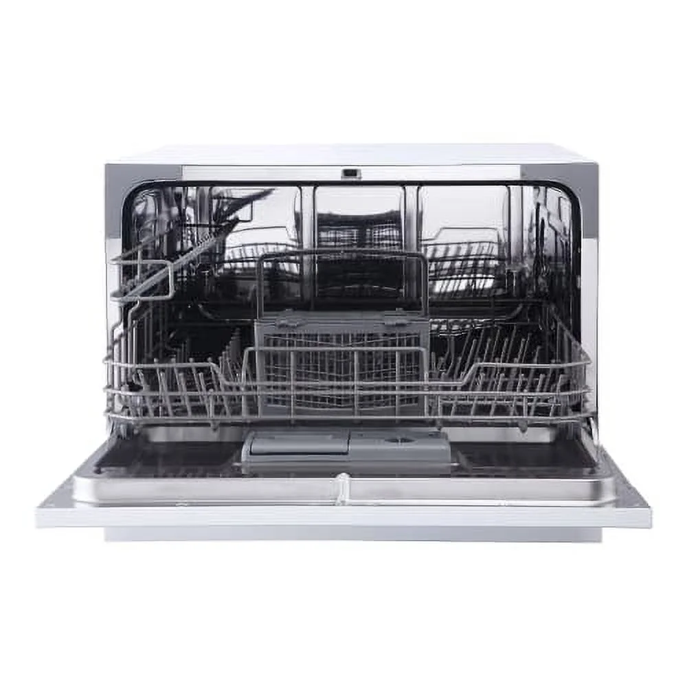 Magic Chef Energy Star 6-Place Setting Countertop Dishwasher (Model MCSCD6W5) Fits under cabinetry as it sits 17.2