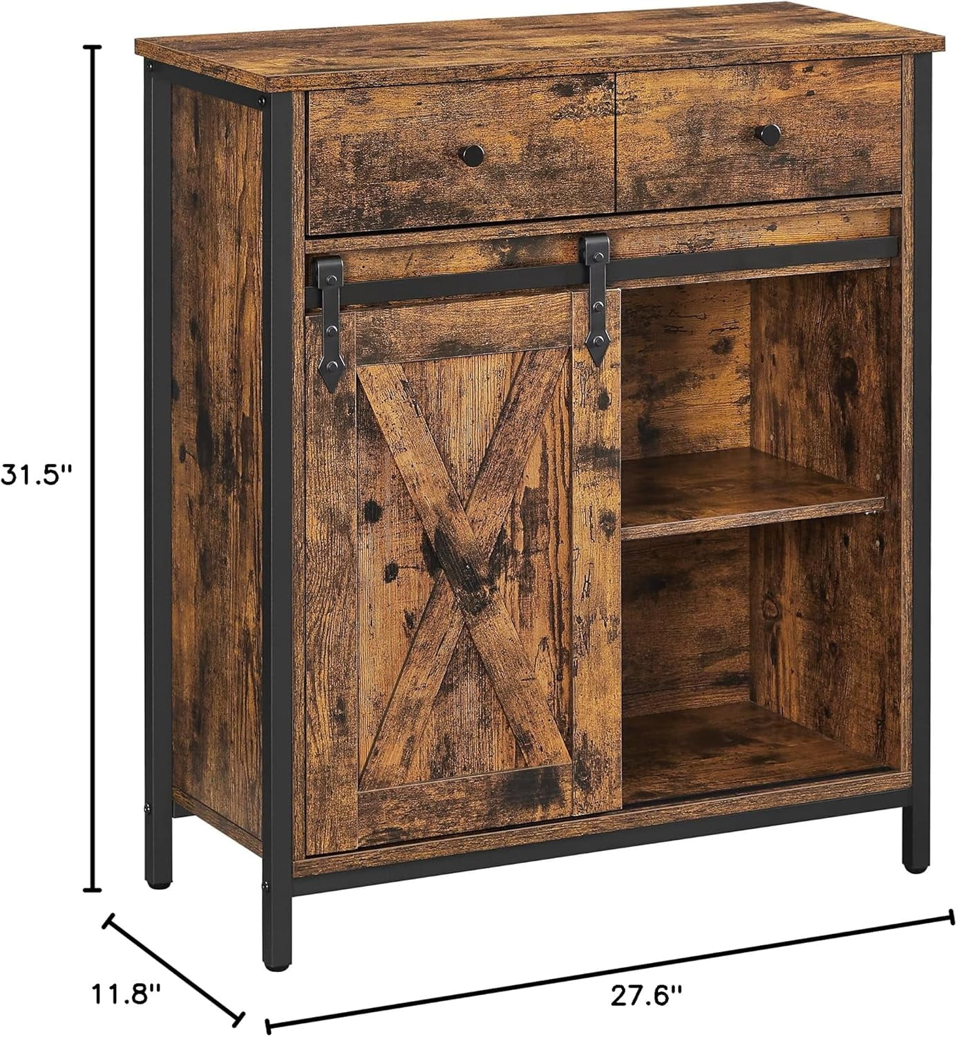 VASAGLE Buffet Cabinet, Floor Sideboard Cupboard Storage Organizer with 1 Drawer and Sliding Barn Door for Living Room Bathroom Hallway