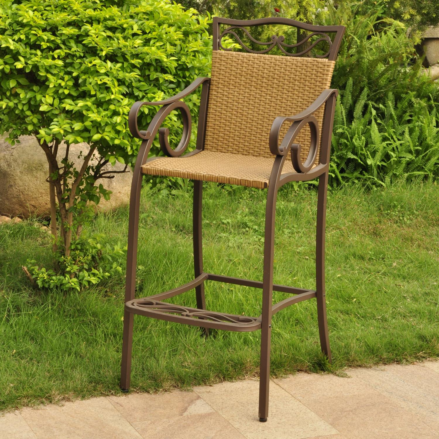 International Caravan Set of 3 Valencia Resin Wicker/Steel Bar Height Bistro Group-Color:Honey