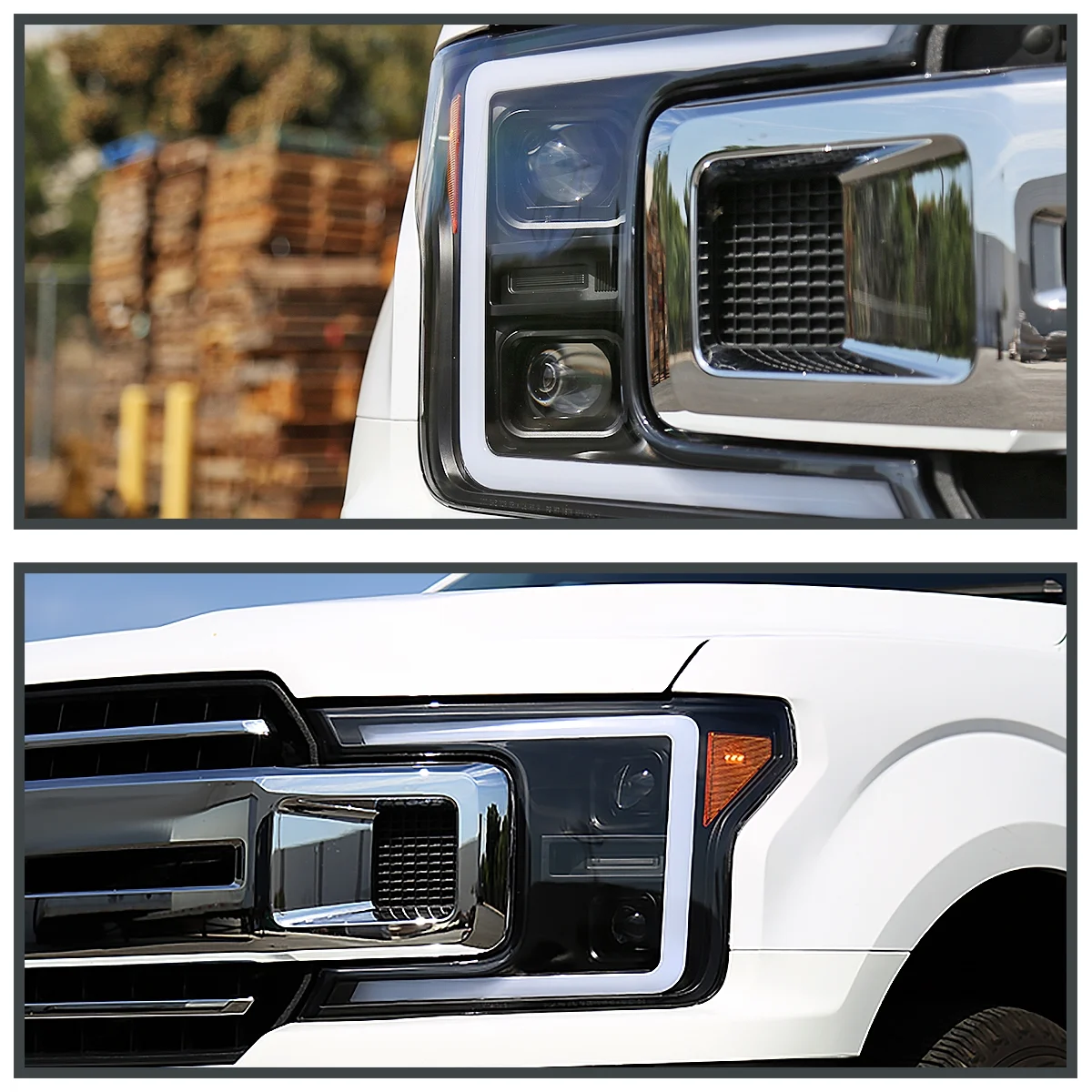 Spec-D Tuning Black Projector Headlights LED Sequential Signal Switchback Compatible with 2018-2020 Ford F150 Left + Right Pair Headlamps Assembly