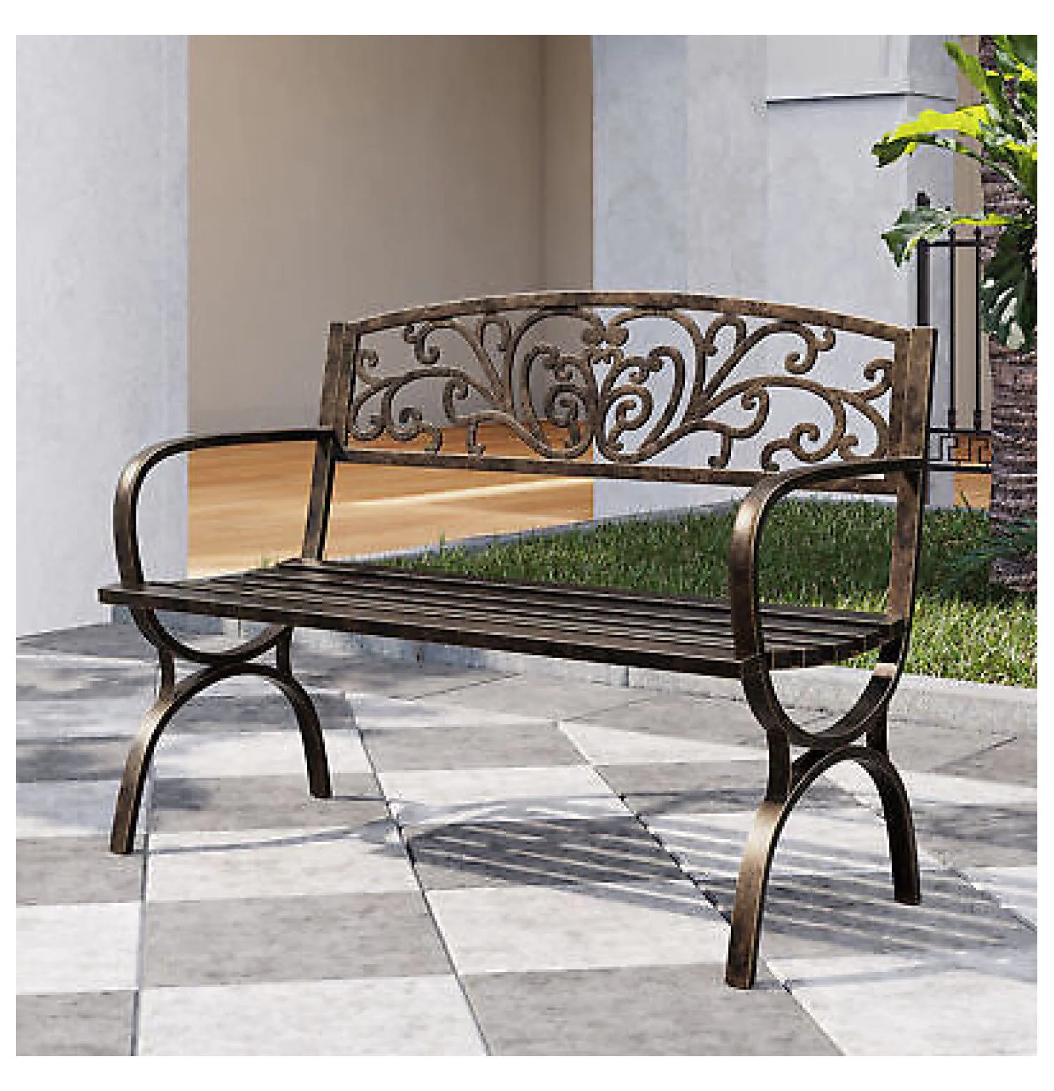 Yunwen Outdoor Bench Patio Chair Metal Garden Furniture Deck Backyard Park Porch Seat