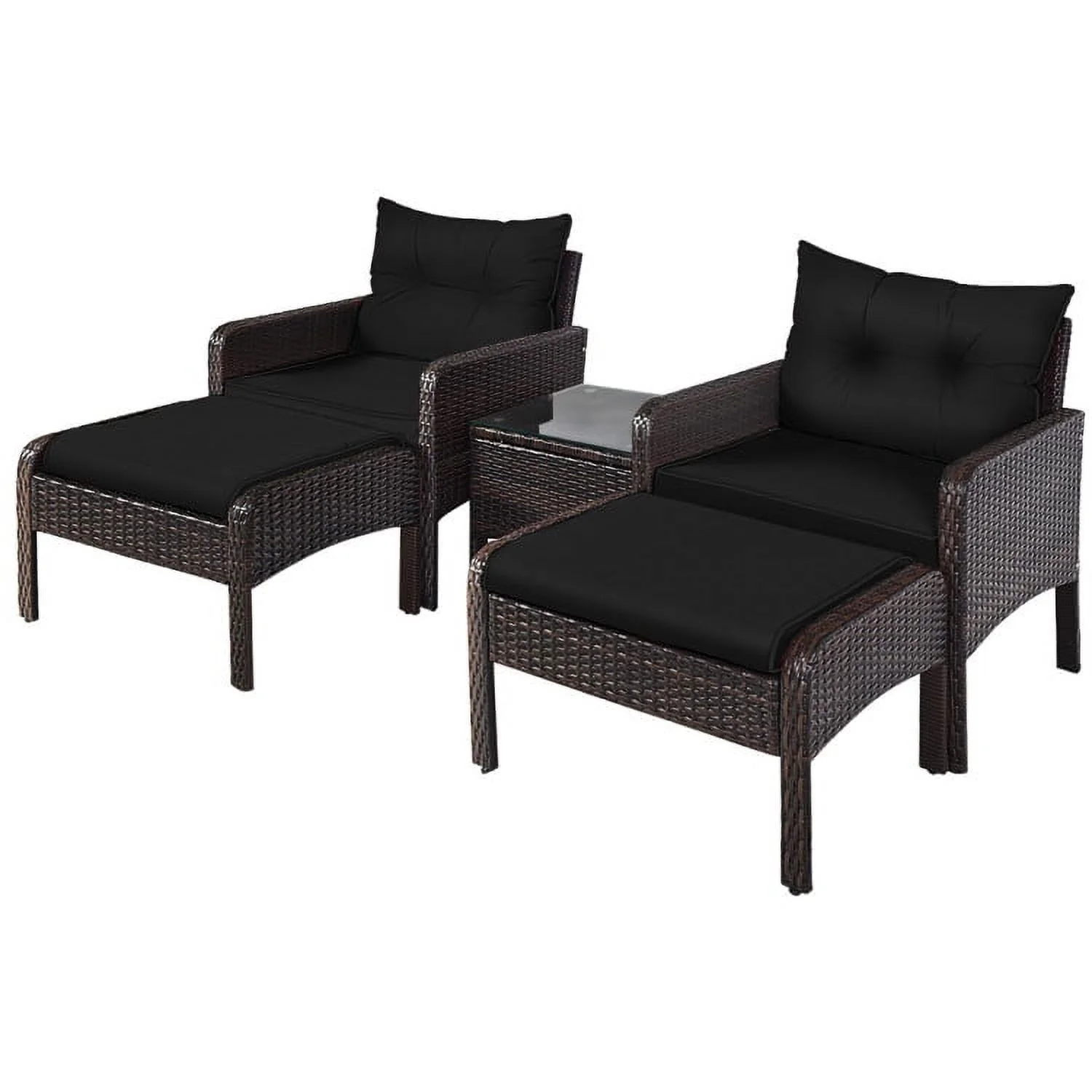 Yardi Yard 5 Pieces Patio Rattan Sofa Ottoman Furniture Set with Cushions-Black for Balcany, Poolside