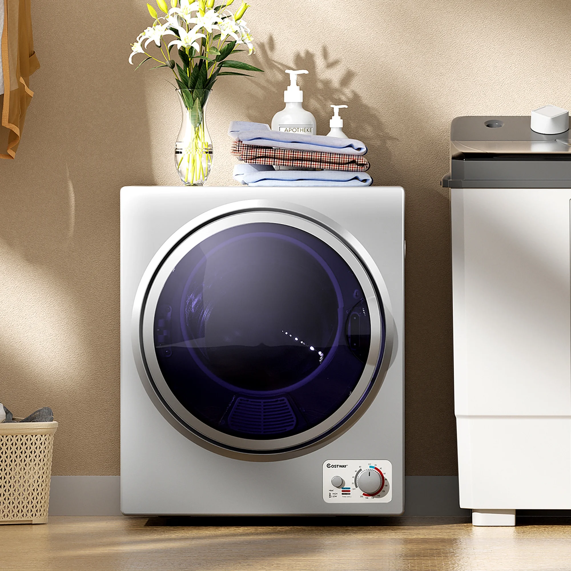 Costway Electric Tumble Compact Laundry Dryer Stainless Steel Wall Mounted 1.5 cu .ft.