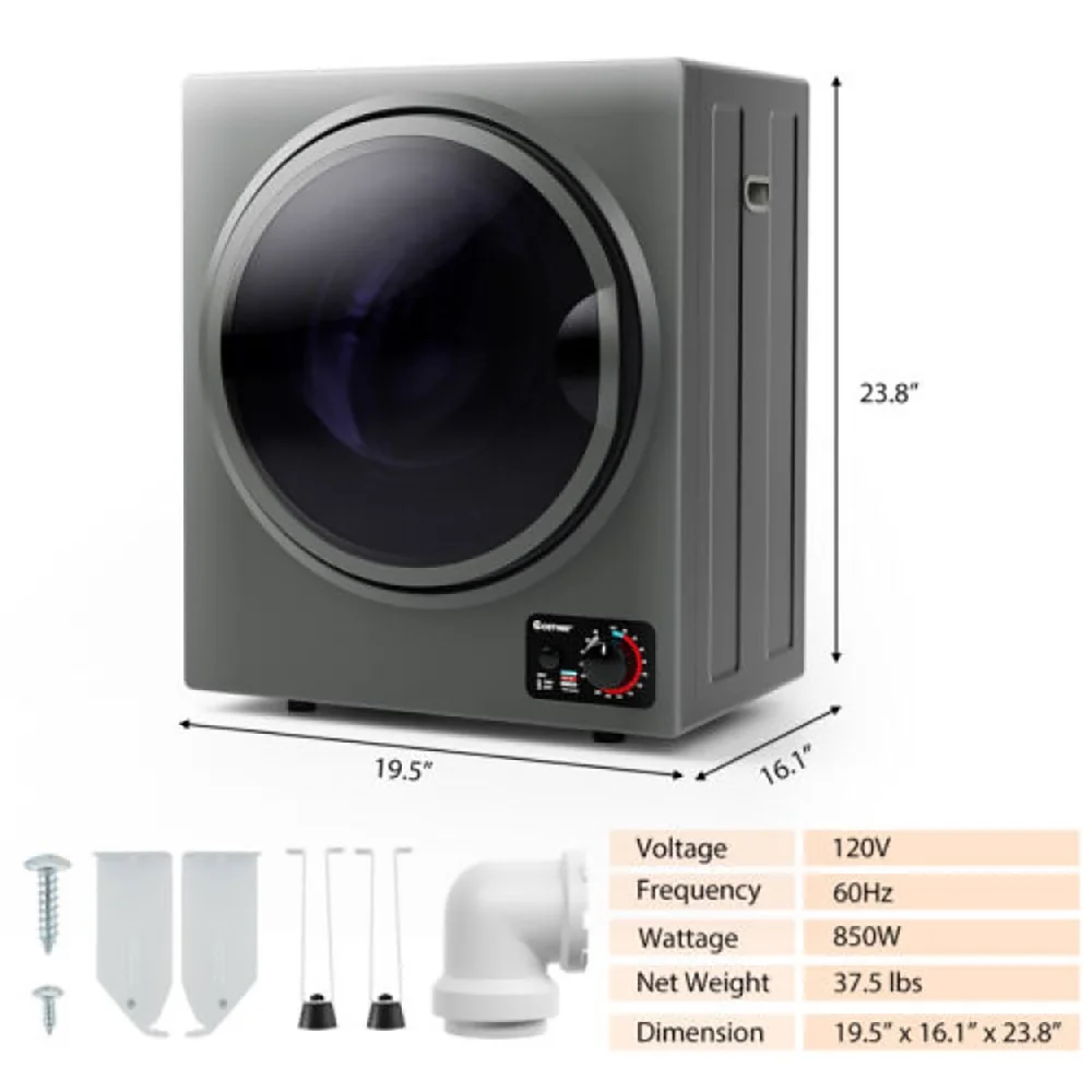 Spaco 1.5 Cu .ft Clothes Dryer with with Stainless Steel Wall Mount-Gray, Portable Dryer For Apartments, Home, Dorm