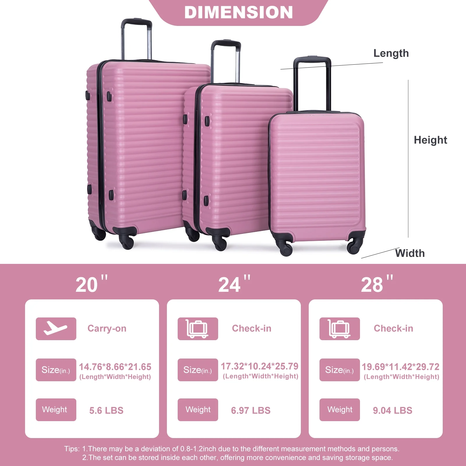 KIVDIT 3 Piece Luggage Sets Hardshell Suitcase with TSA Lock Spinner Wheels, 20in24in28in