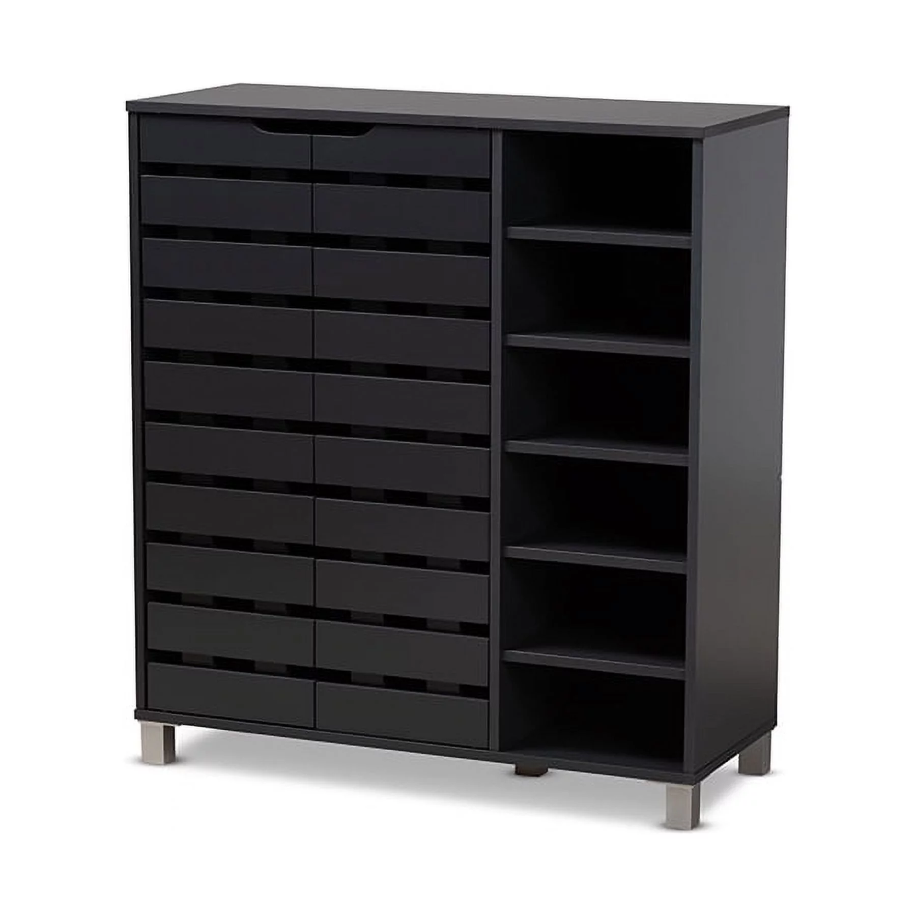 Baxton Studio Shirley Modern and Contemporary Dark Grey Finished 2-Door Wood Shoe Storage Cabinet with Open Shelves