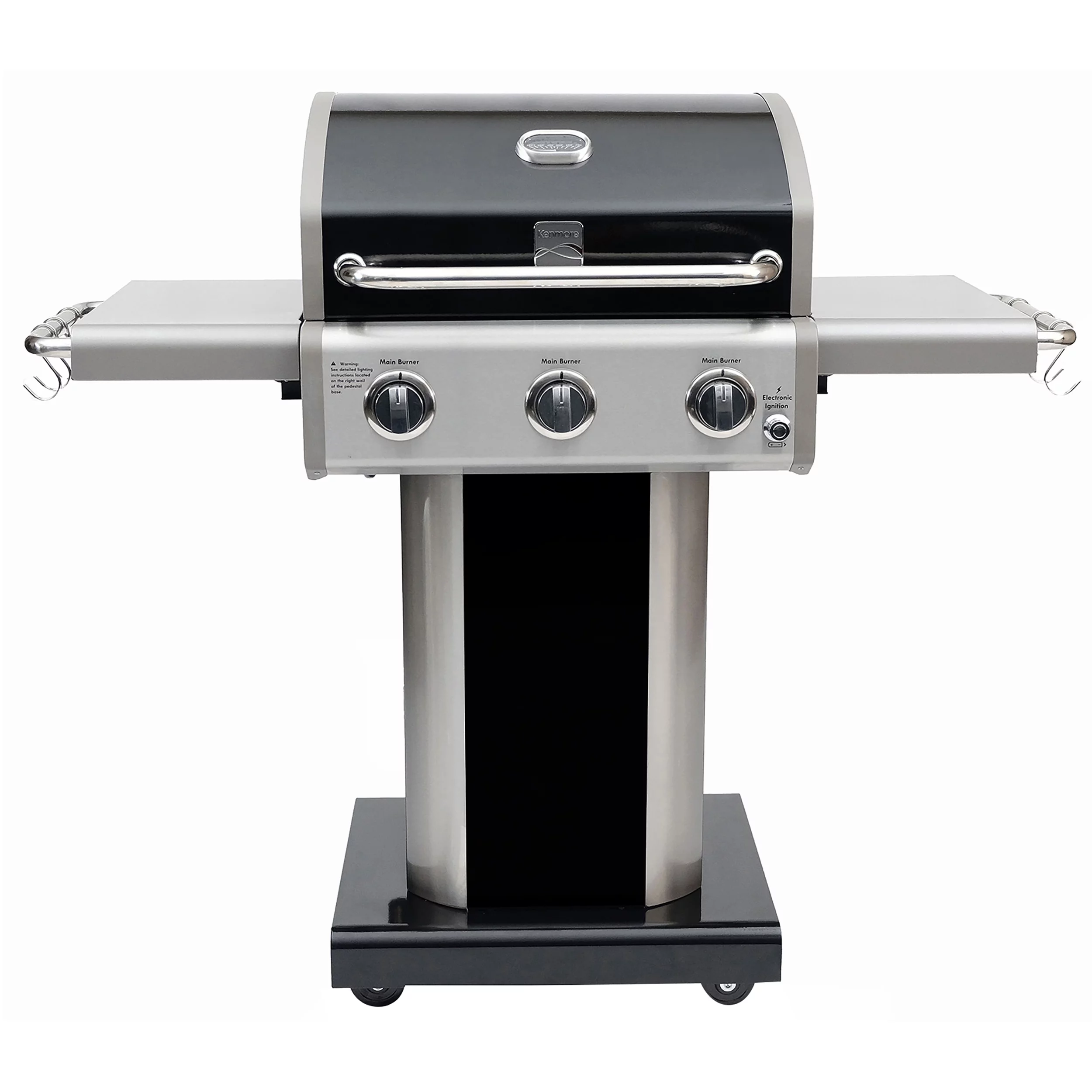 Kenmore 3-Burner Gas Grill, Outdoor BBQ Grill, Propane Grill with Foldable Side Tables, Black