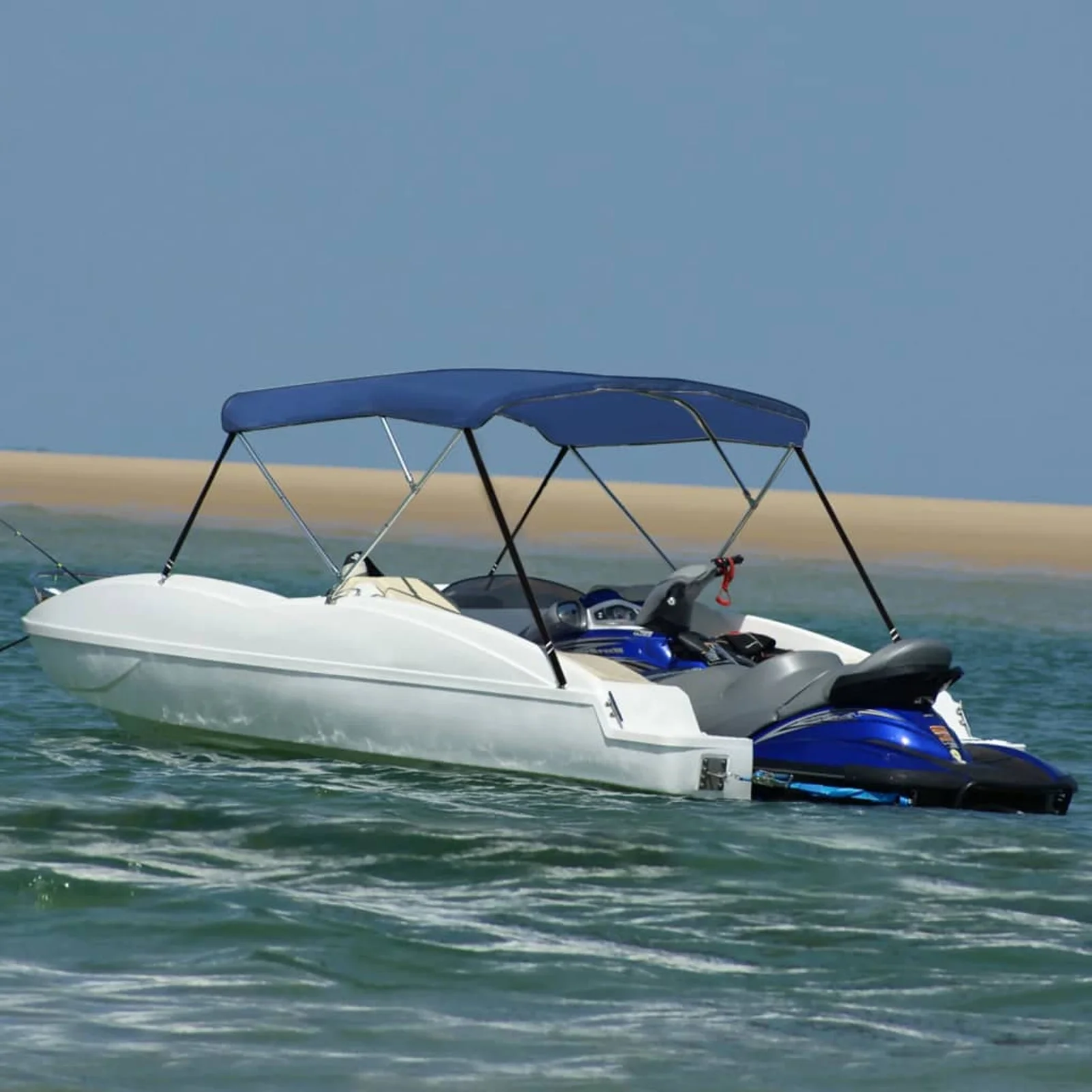 Anself 3 Bow Bimini Top Boat Cover with Adjustable Straps Fabric Outdoor Boat Canopy Aluminium Frame 72 x 63 x 53.9 Inches (L x W x H)
