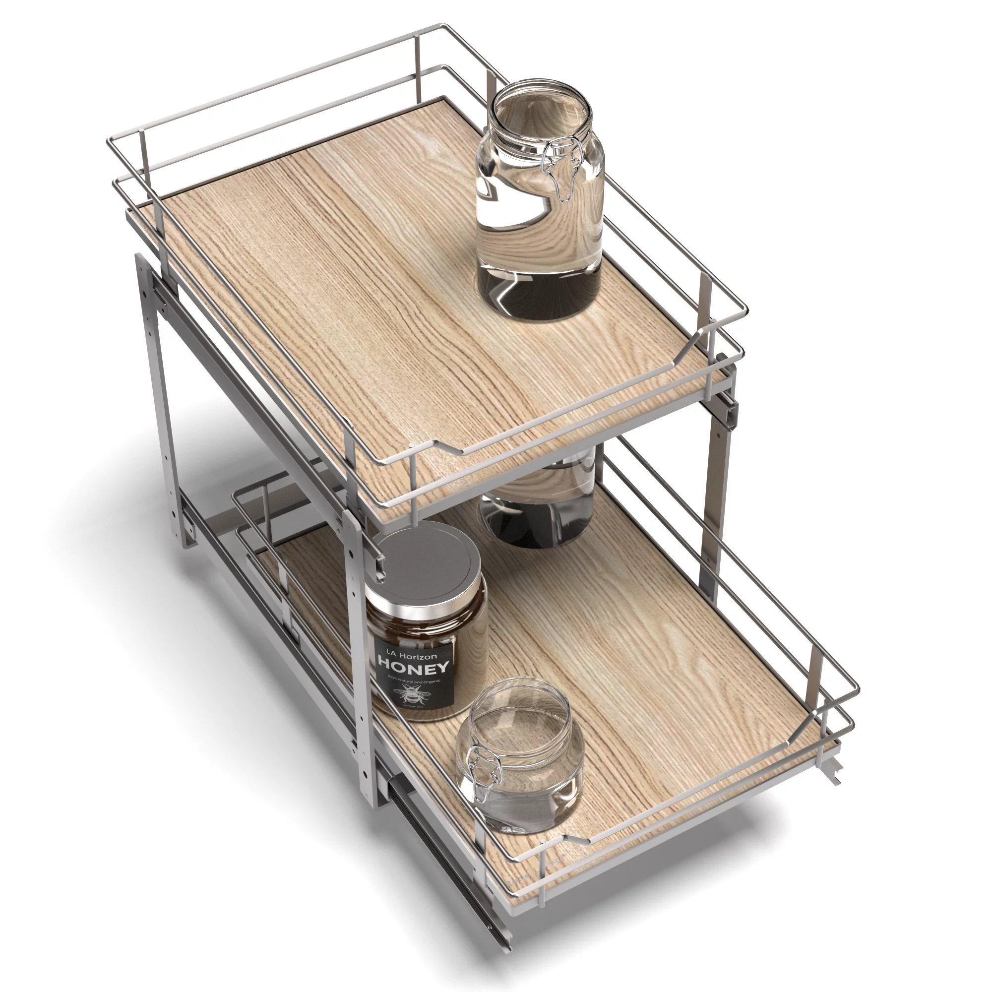 Home Zone Living 15” Width x 20” Depth 2 Shelves Pull Out Cabinet Organizer, Silver