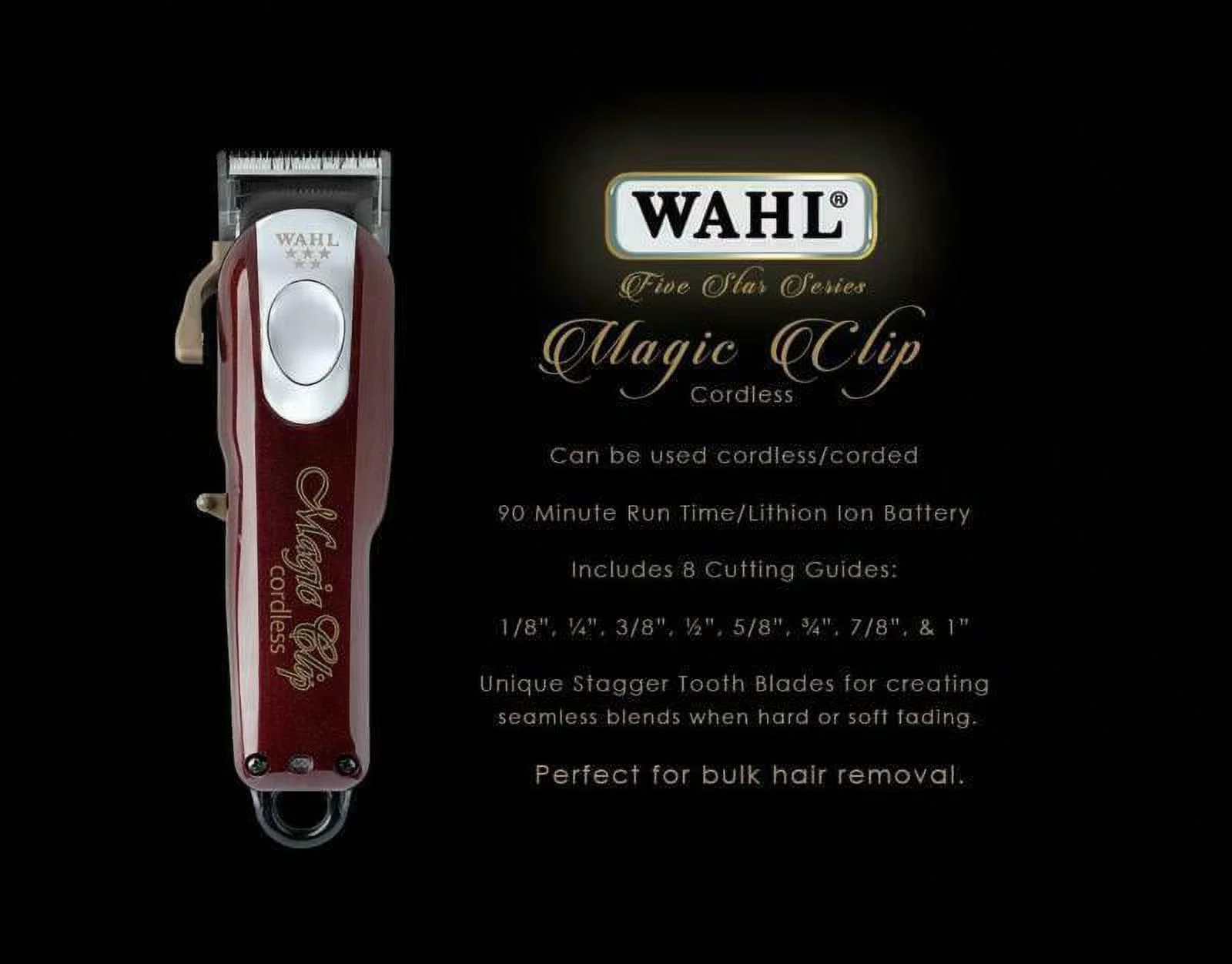 Professional Wahl 8148 5-Star Series Cordless Magic Clip Cord / Cordless Clipper (Red)