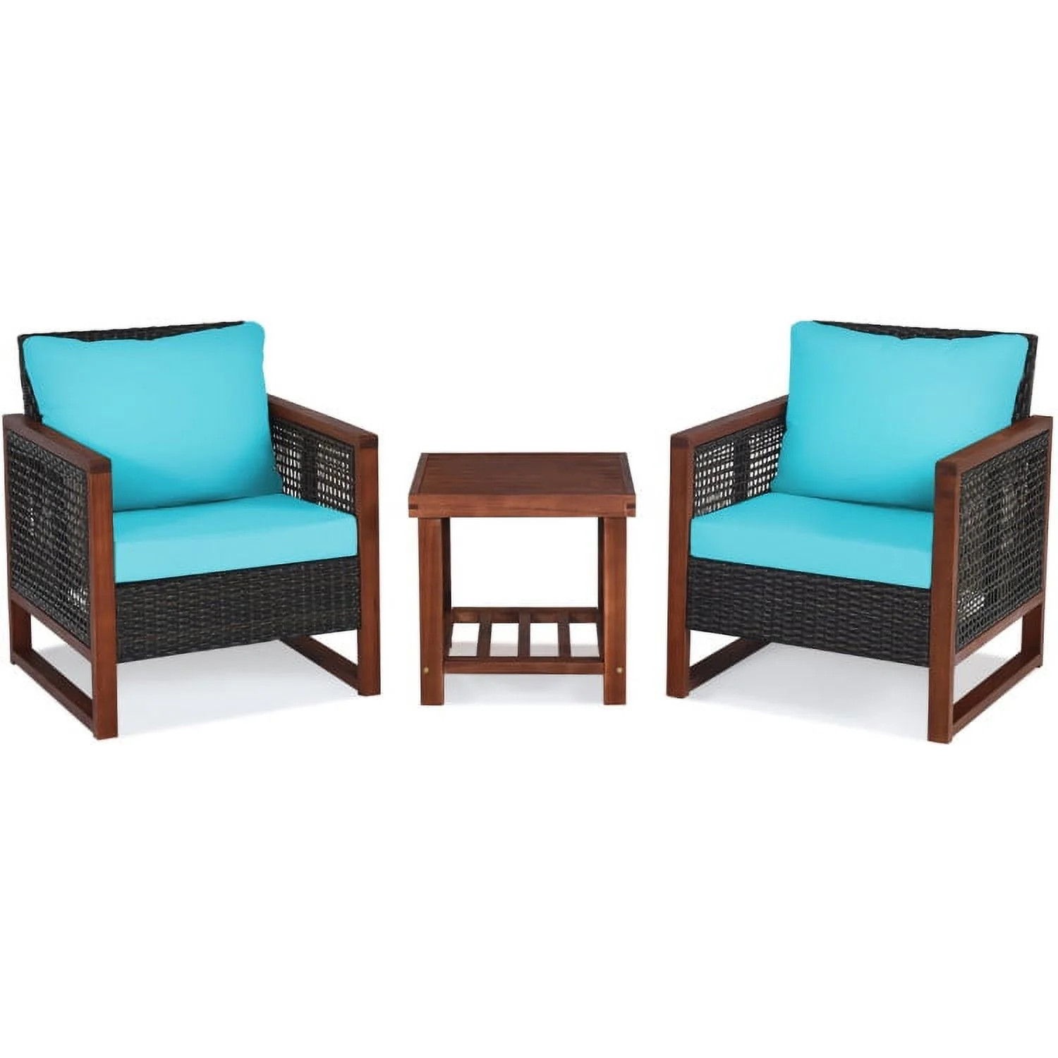 Yardi Yard 3 Pieces Acacia Wood Patio Furniture Set with Coffee Table-Turquoise, Outdoor Patio Furniture Set