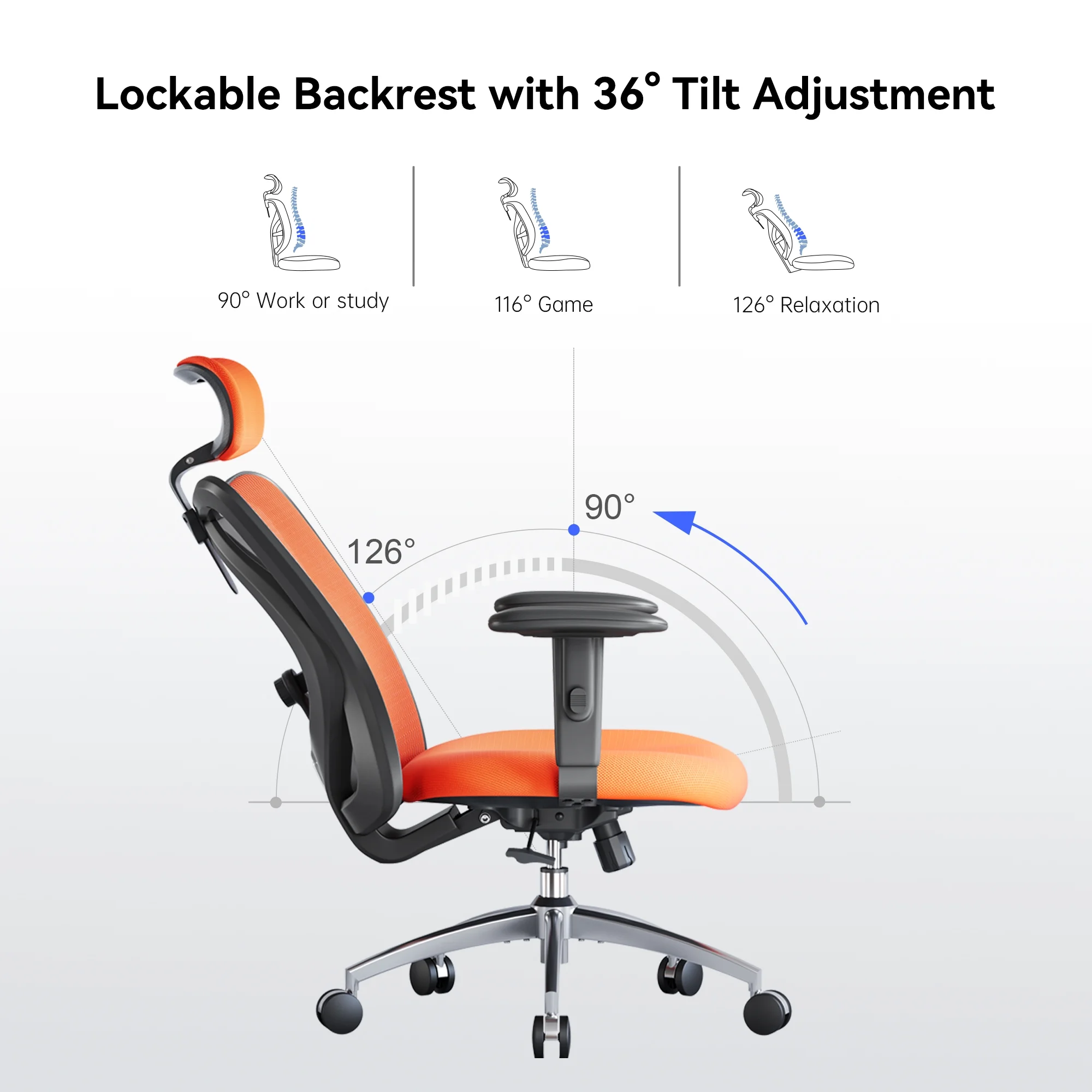 SIHOO Ergonomic High Back Office Chair, Adjustable Computer Desk Chair with Lumbar Support, 300lb, Orange