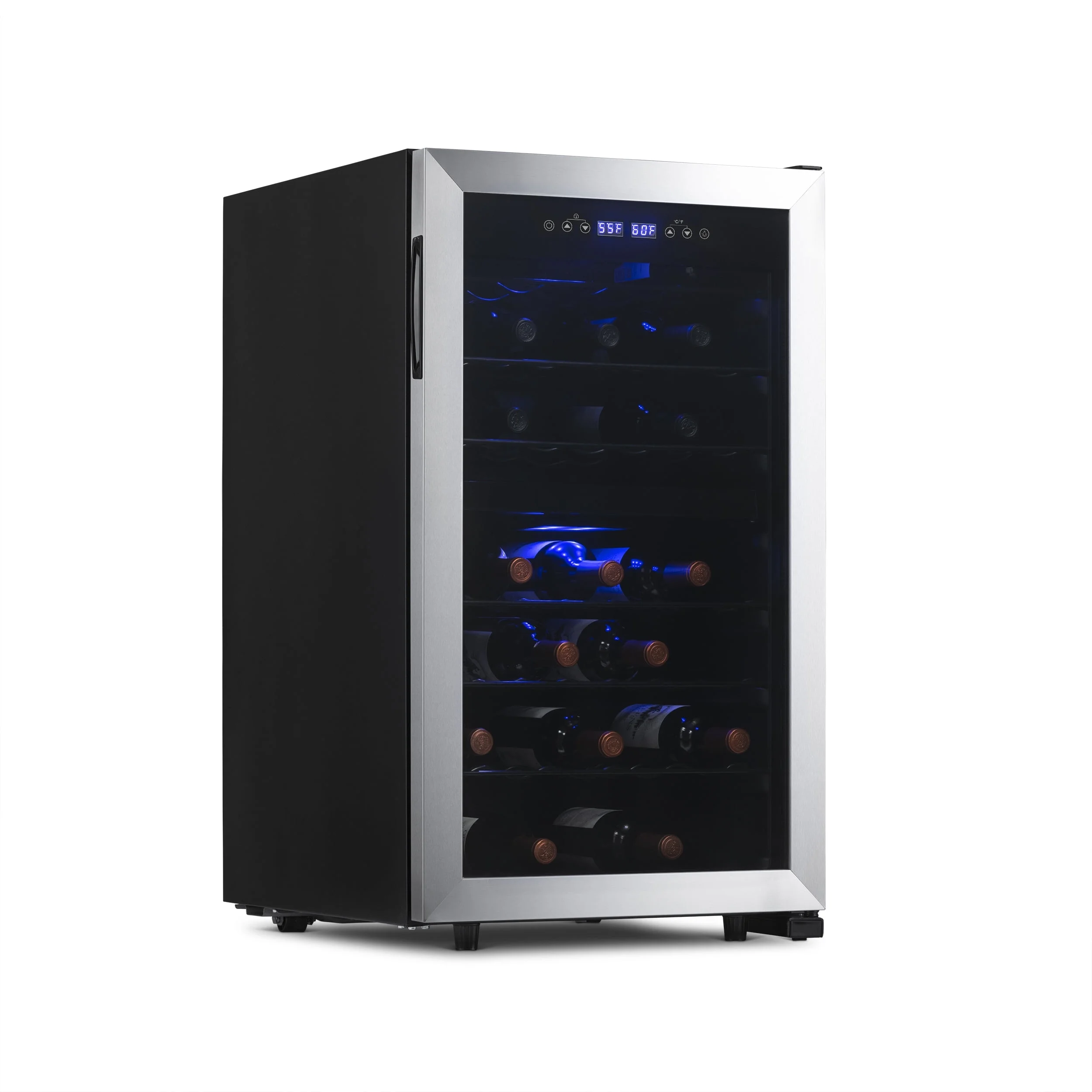 Newair Freestanding Wine Fridge, 43 Bottle Dual Zone Compressor Wine Cooler Fridge in Stainless Steel