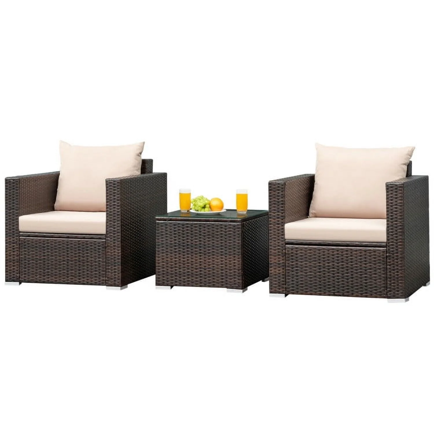 Kadyn Patio Furniture Sets, Outdoor Bistro Conversation Set, 3 Pcs Patio Conversation Rattan Furniture Set with Cushion-Beige