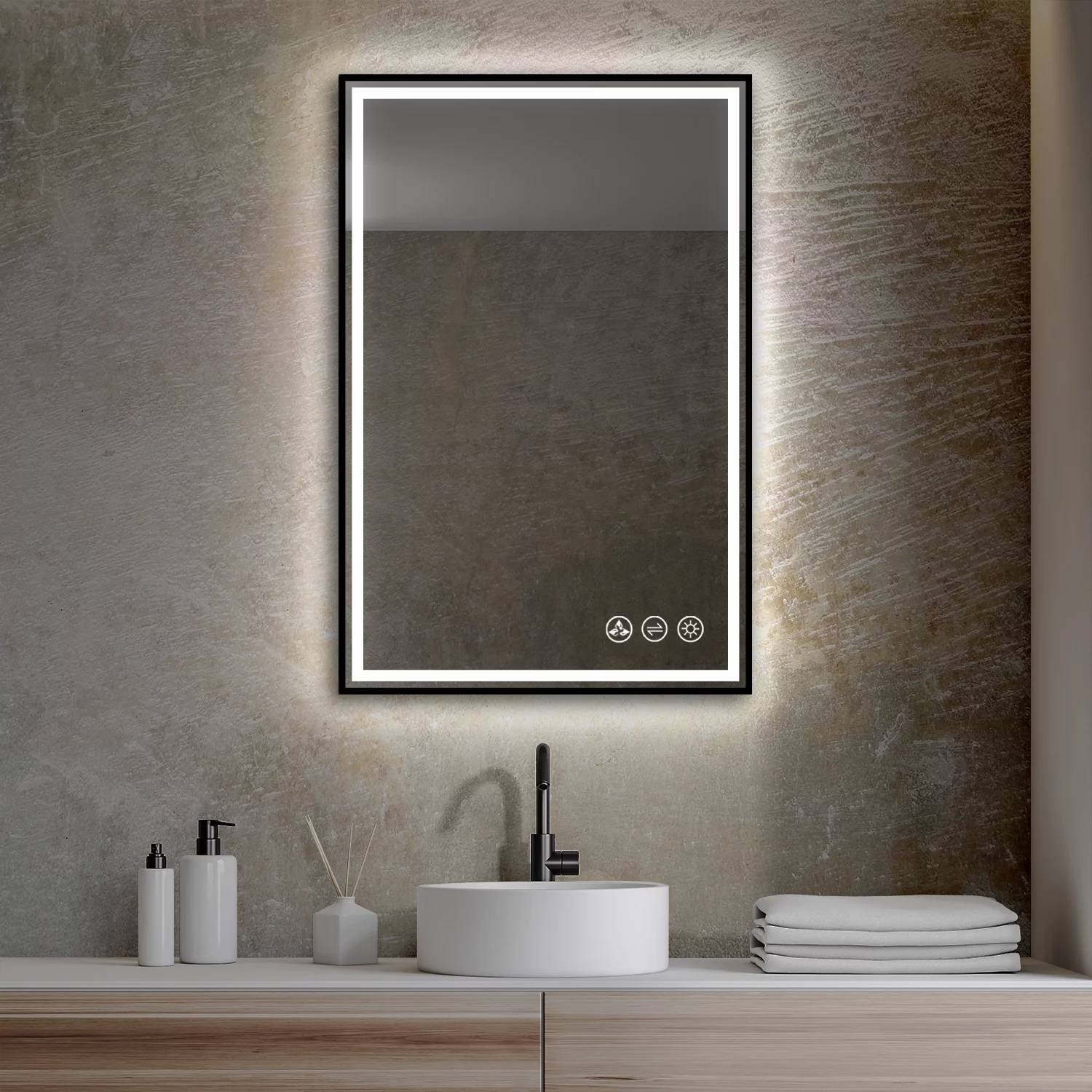 Blossom Kitchen and Bath Fogless Color and Brightness Adjustable LED Mirror Matte Black 24x36 Black