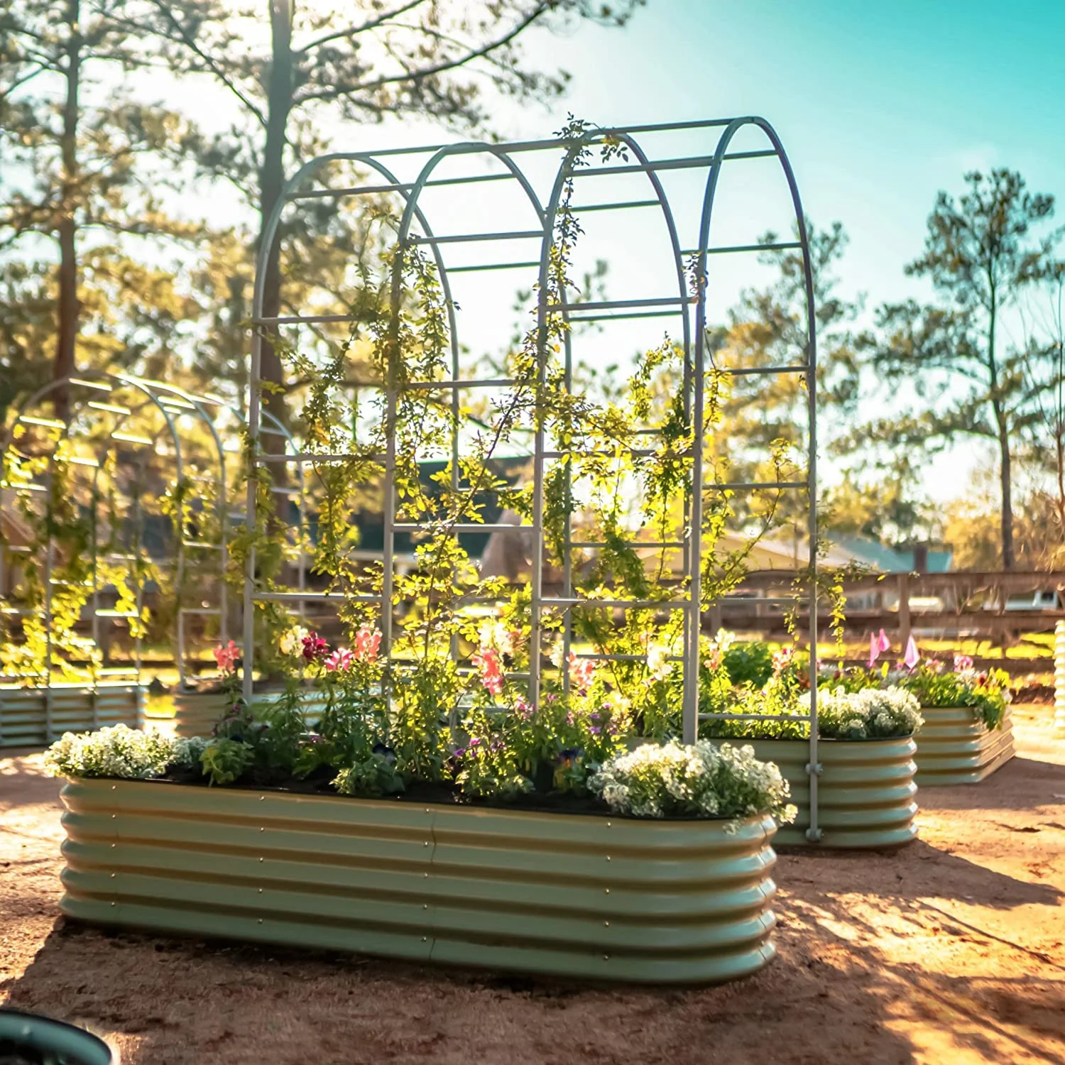 Vego Garden Modular Arched Trellis System Triple Section 6.0' Long Trellis for 2.0' x 8.0' (9 in 1) Garden Bed