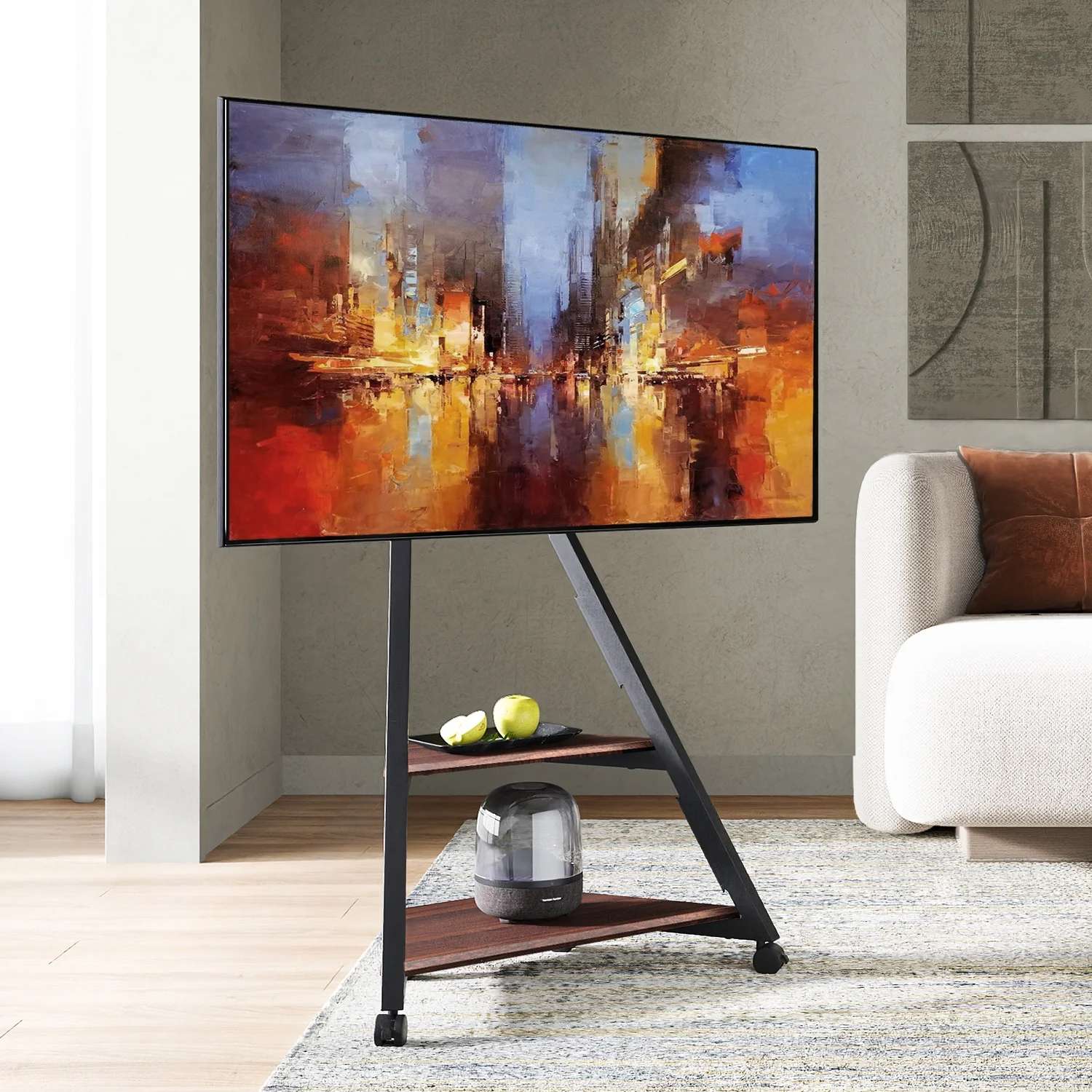 FITUEYES Movable Corner TV Stand Minimalistic Floor TV Stand Modern Entertainment Center for TVs up to 65
