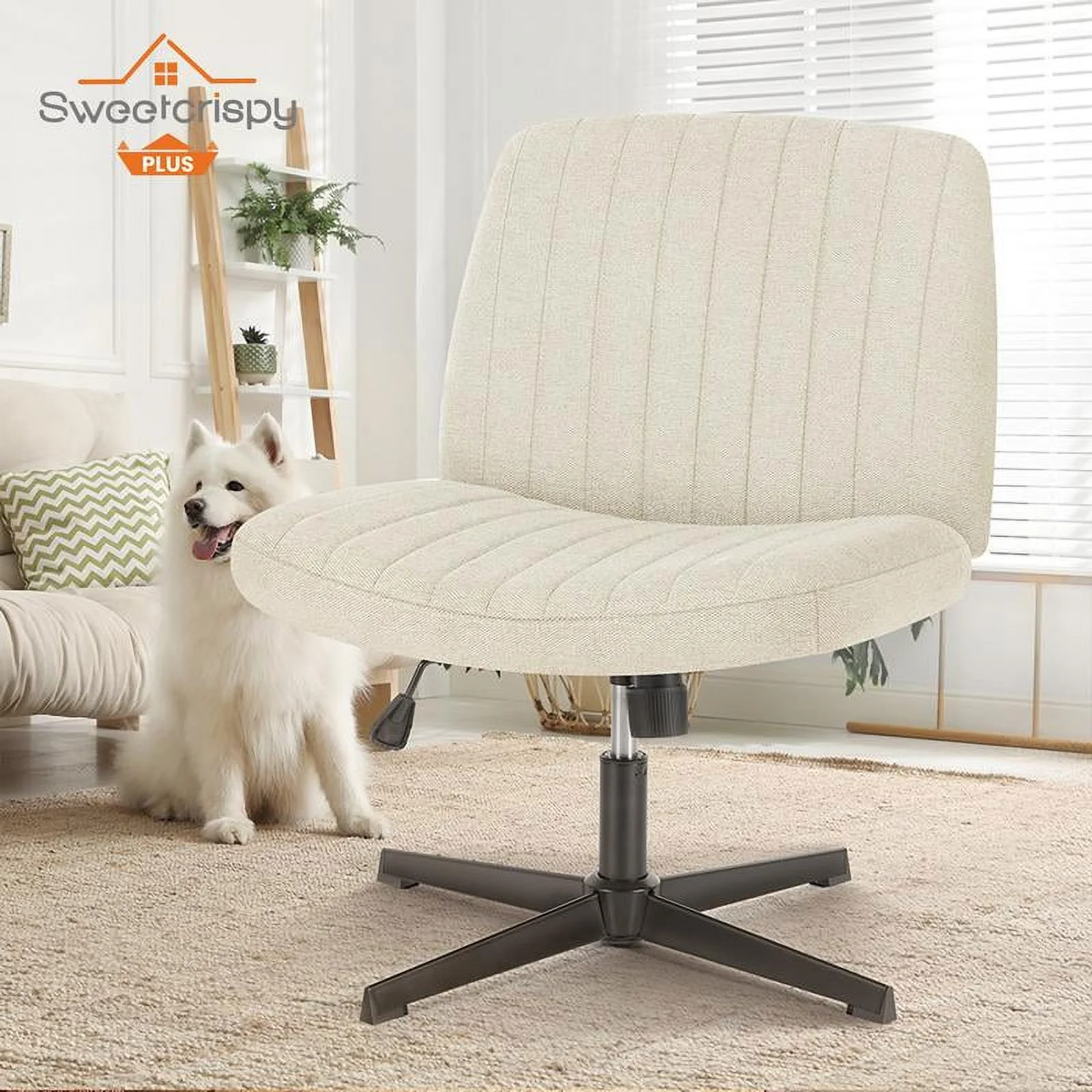 Indoor Furniture Chairs Height Adjustable Criss Cross Chair - Armless Desk Chair No Wheels Cross Legged Office Chair Wide Swivel Home Office Desk Chairs