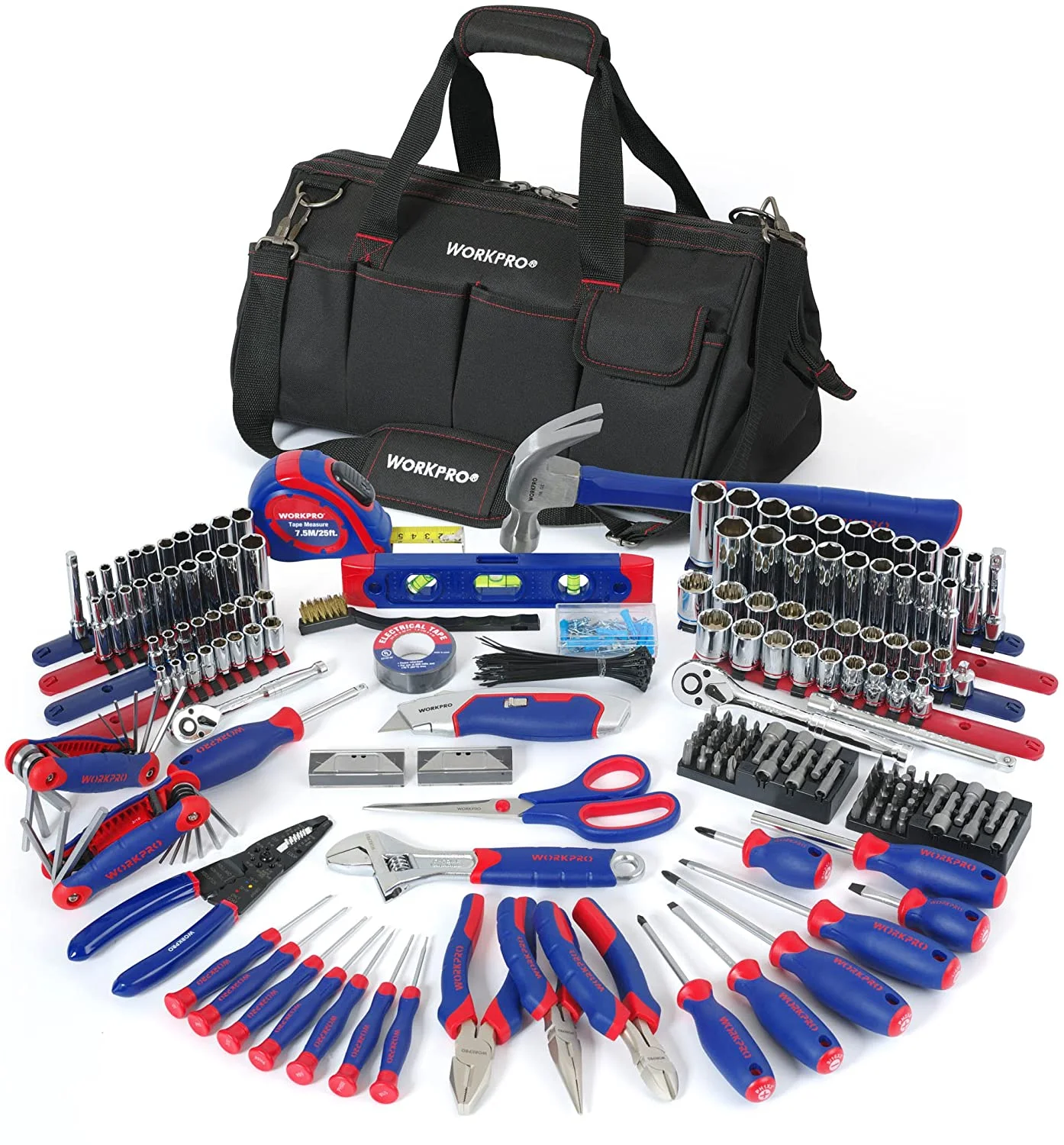 WORKPRO 322-Piece Home Repair Hand Tool Kit Basic Household Tool Set Include Carrying Bag