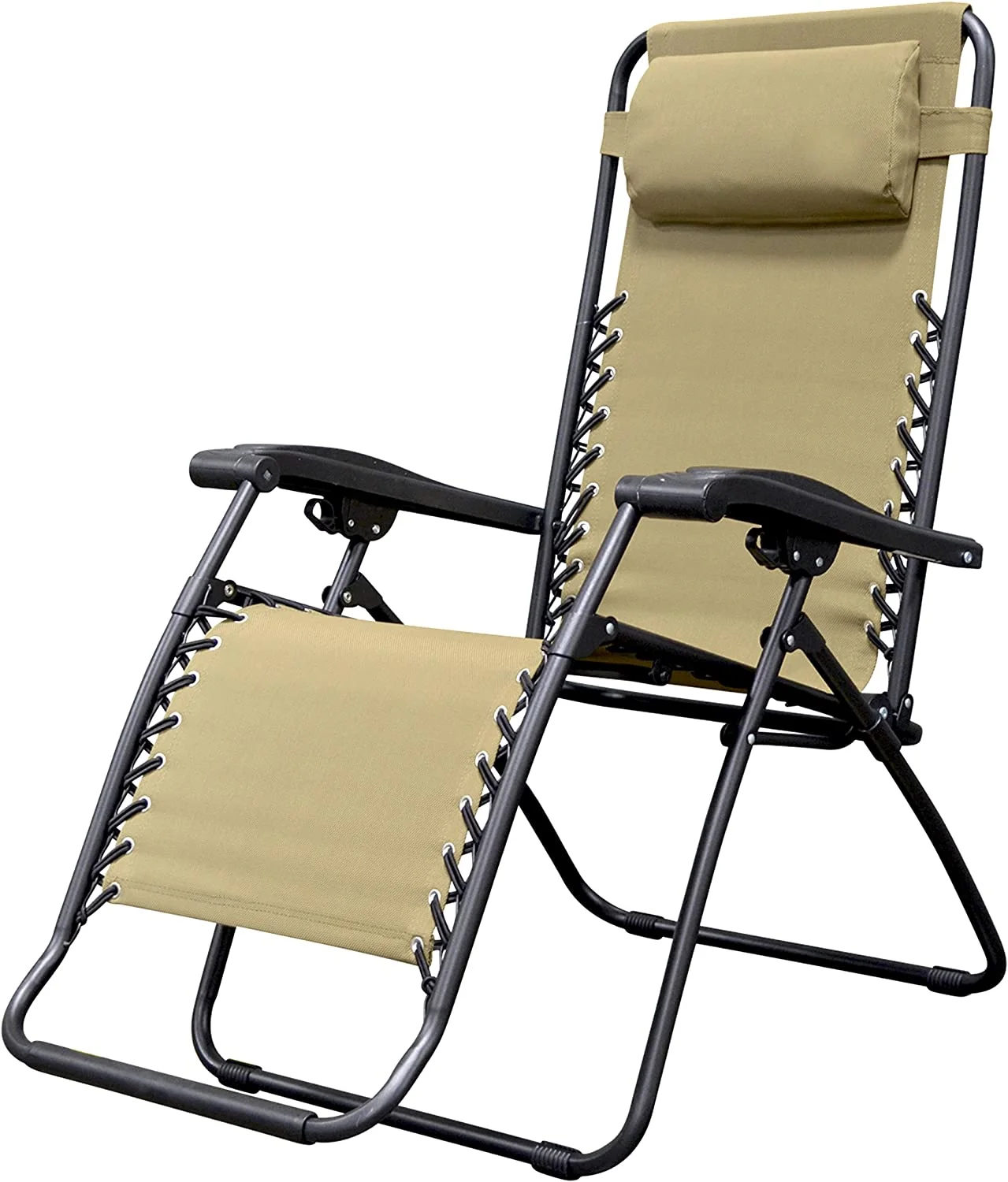 Sports Outdoor Portable Folding Camping Lawn Deck Patio Pool Recliner Lounge Chair for Adults, Adjustable Headrest, Beige