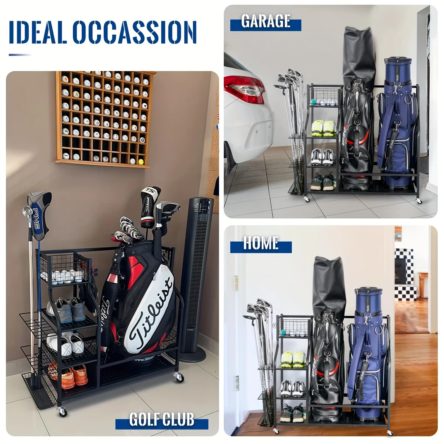 Golf Storage Garage Organizer, Golf Bag Storage Stand And Other Golfing Equipment Rack, Golf Clubs Storage Rack