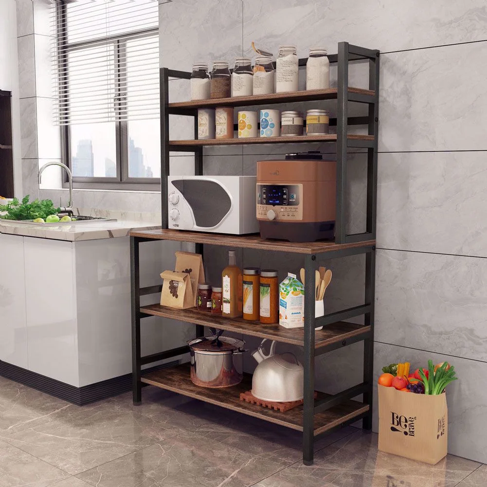 Tribesigns 5-Tier Kitchen Bakers Rack with Hutch, Industrial Microwave Oven Stand, Rustic Brown
