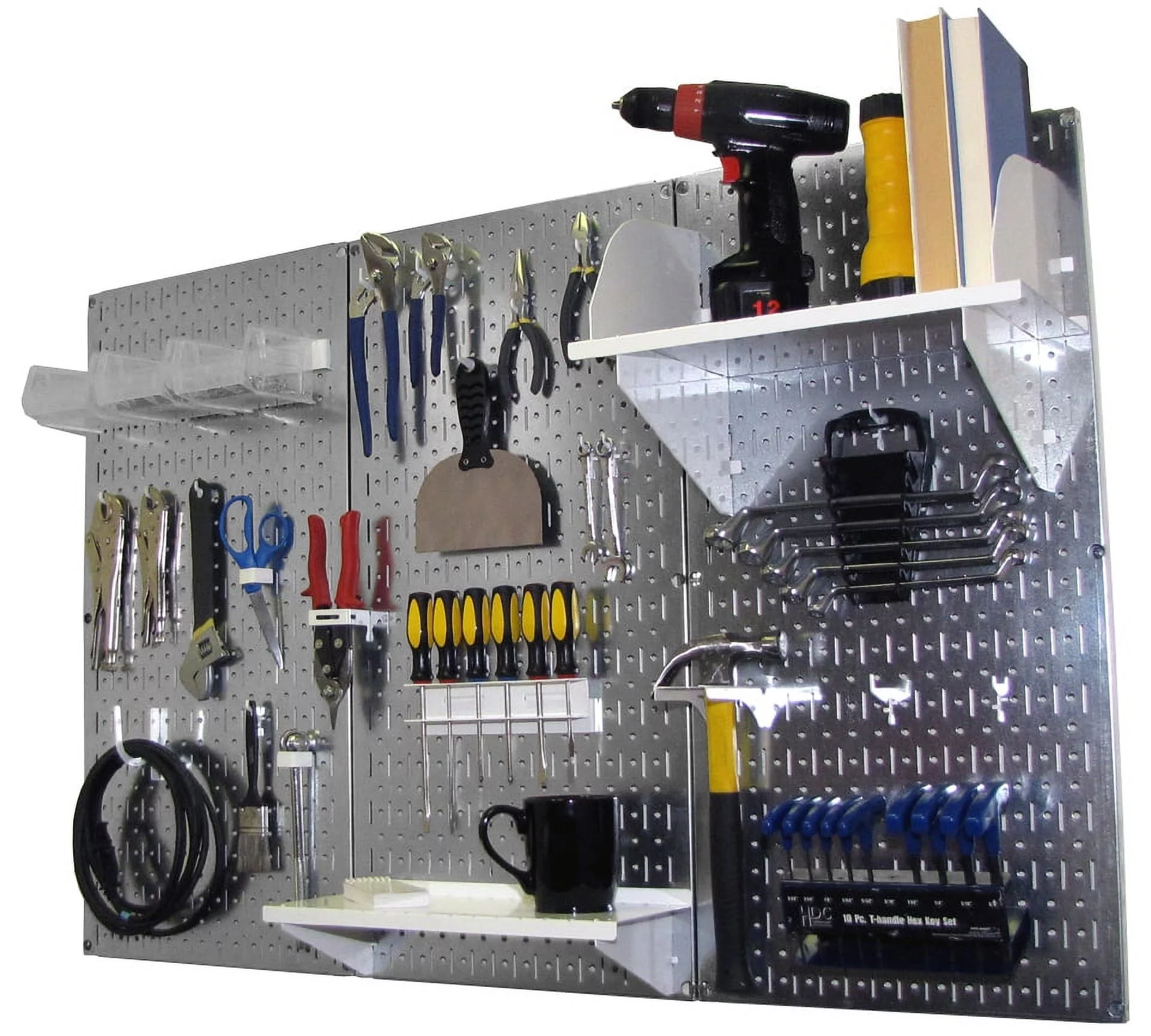 4ft Metal Pegboard Standard Tool Storage Kit - Galvanized Metallic Toolboard & White Accessories
