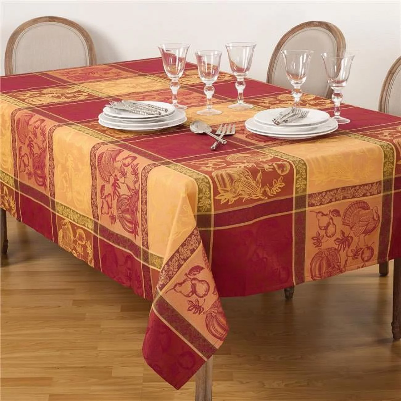 72 x 180 in. Thanksgiving Holiday Design Jacquard Cotton Blend Tablecloth, Multi Color