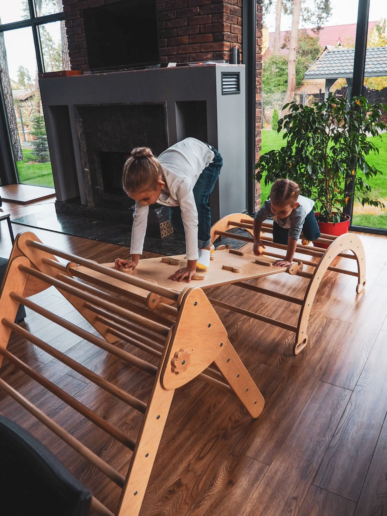 Woodandhearts Set of 3: Montessori Climbing Arch, Ramp and Triangle, Wooden Jungle Gym, 2-8 Year Kid