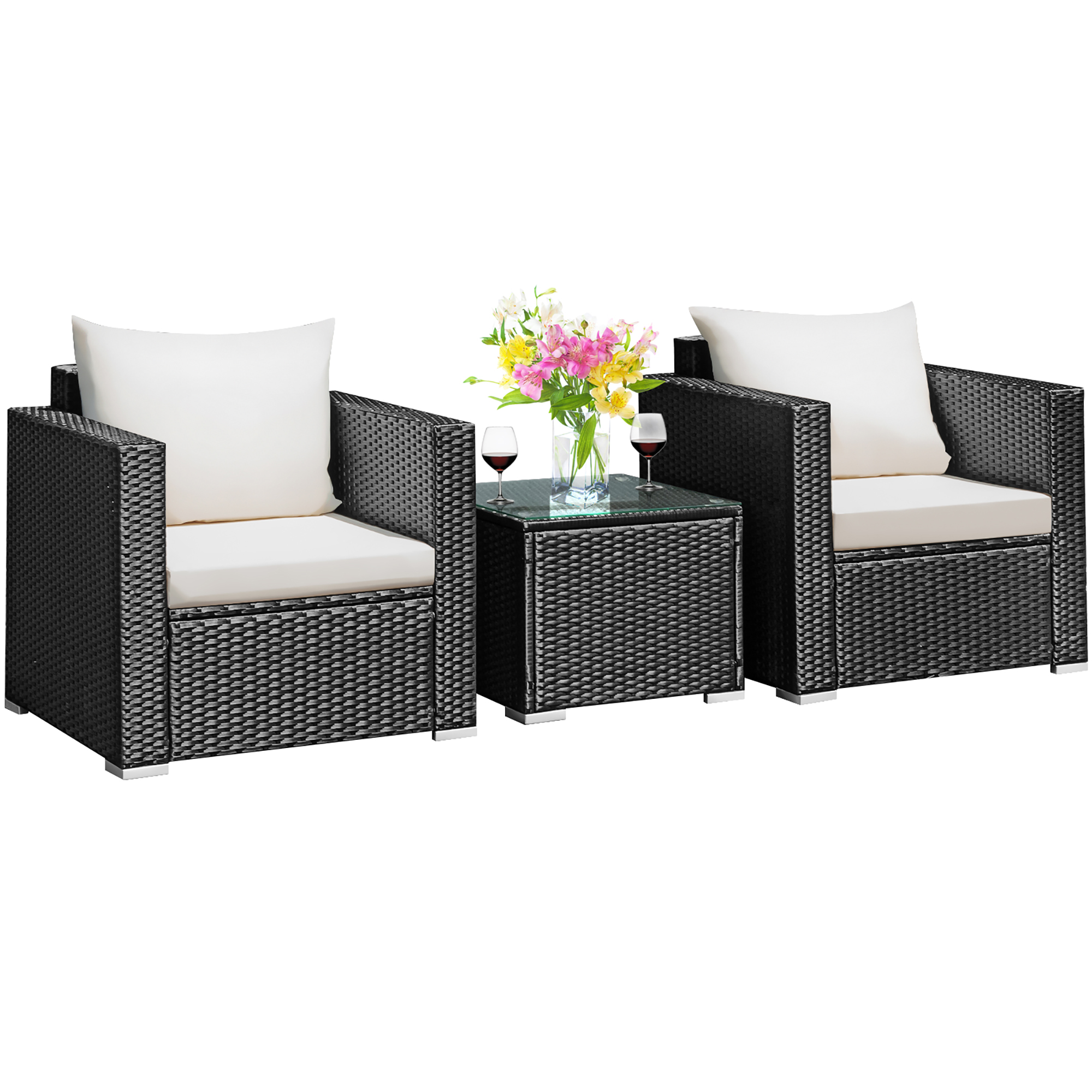 Costway 3PCS Patio wicker Furniture Set Conversation Rattan Sofa Set w/Cushion Garden