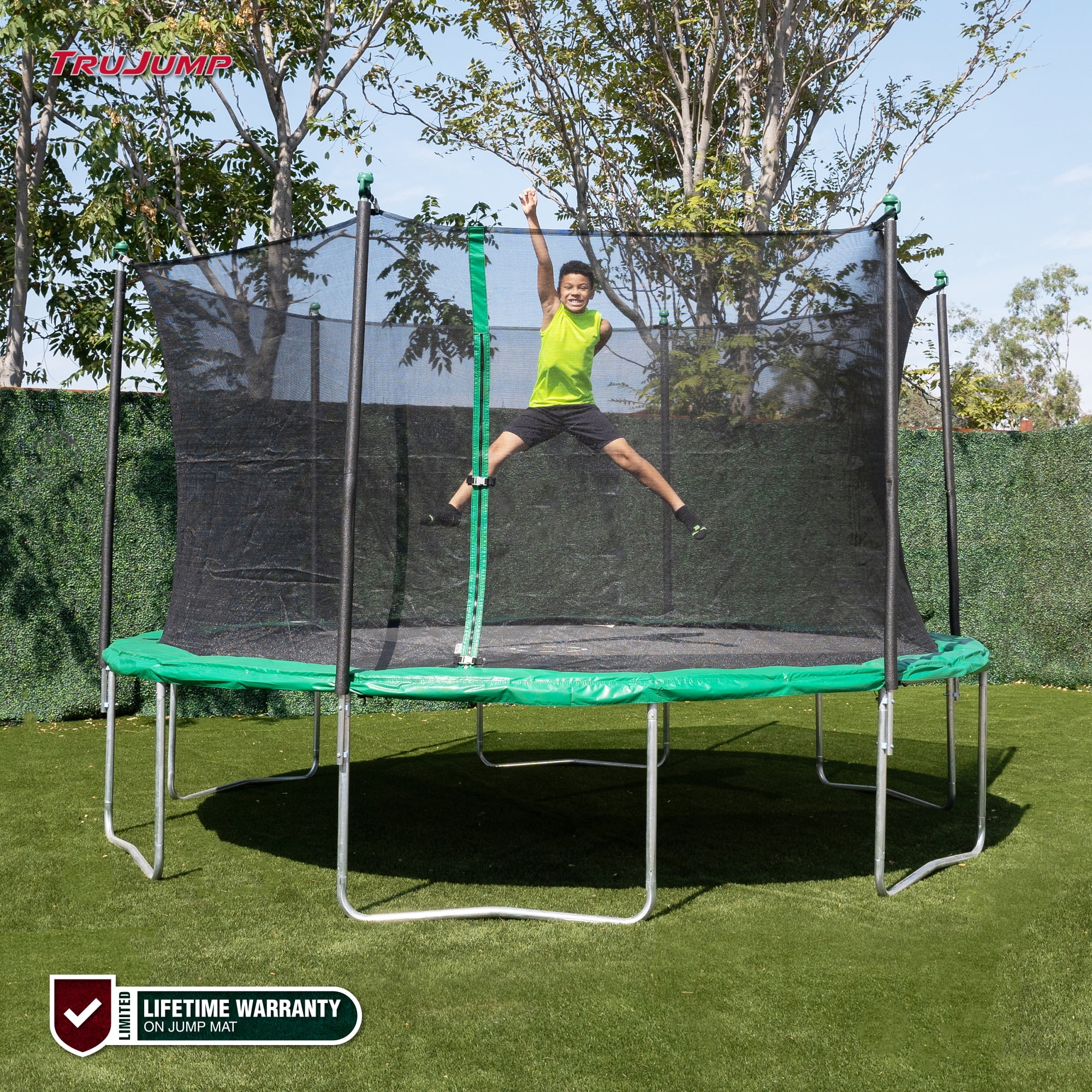 TruJump 14' Trampoline with Safety Enclosure & Jump Mat with Lifetime Warranty (Green)