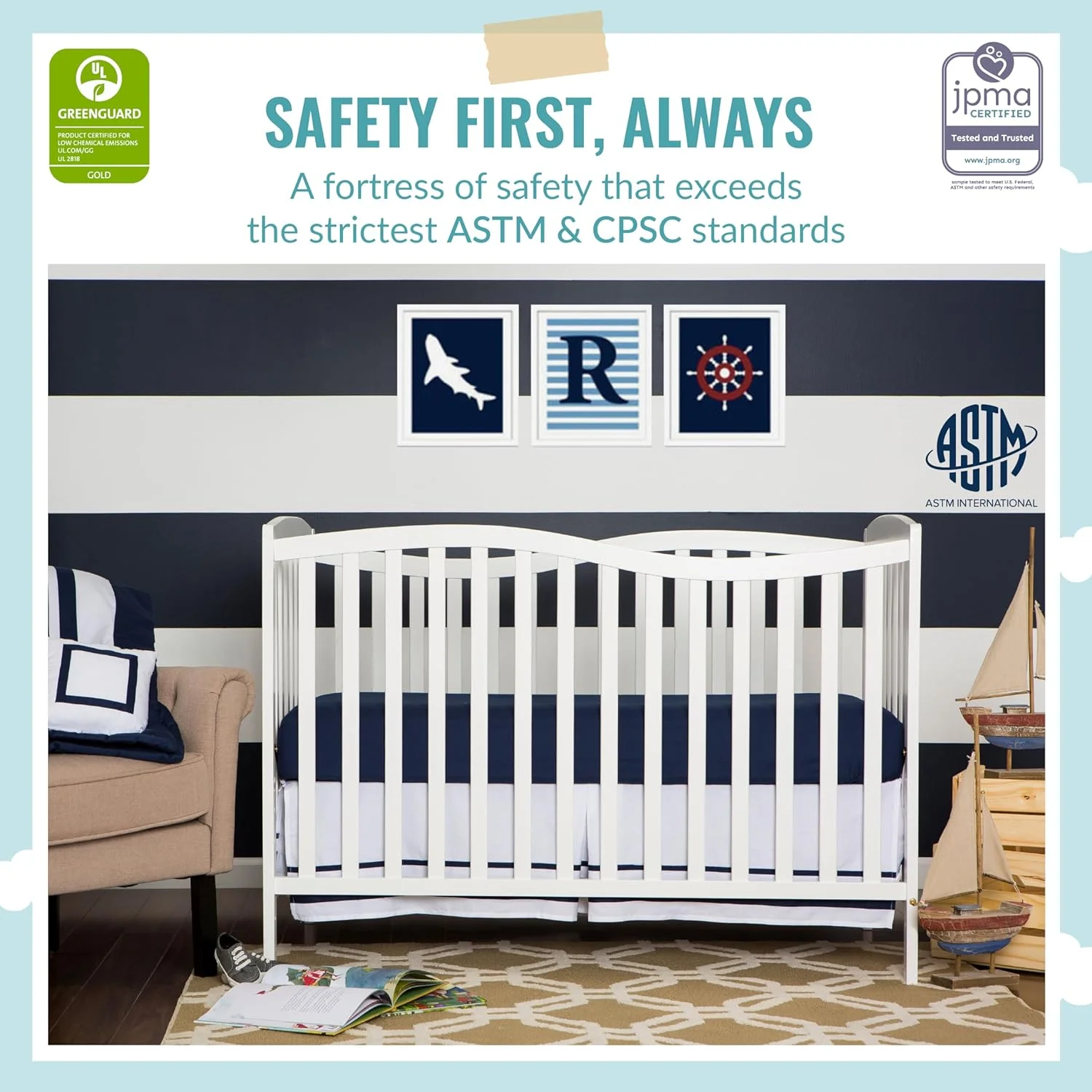 Dream On Me Chelsea 5-In-1 Convertible Crib In White, JPMA Certified White Crib Crib