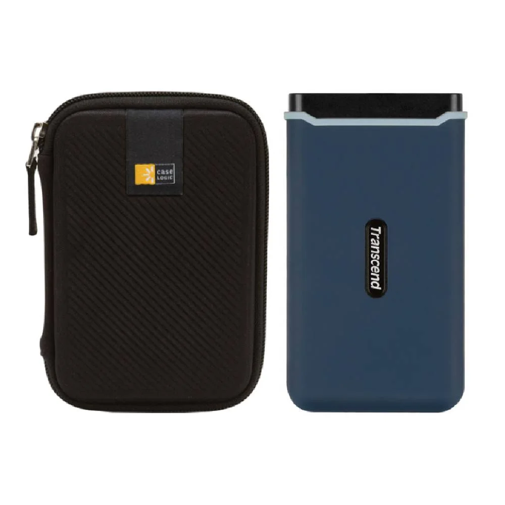 Transcend 1TB USB 3.1 Gen 2 USB Type-C ESD370C Portable SSD Solid State Drive TS1TESD370C + Compact Hard Drive Case