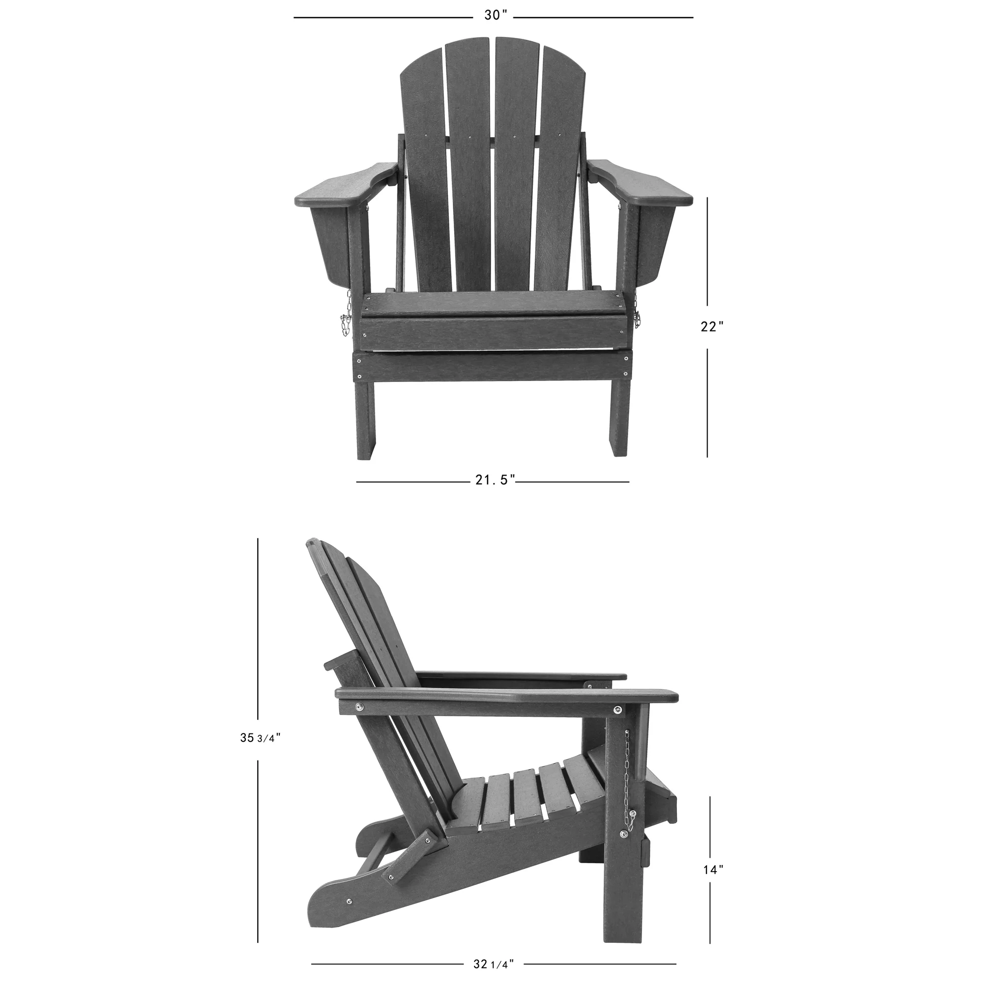 Westintrends Outdoor Folding HDPE Adirondack Chair, Patio Seat, Weather Resistant, Weathered Wood