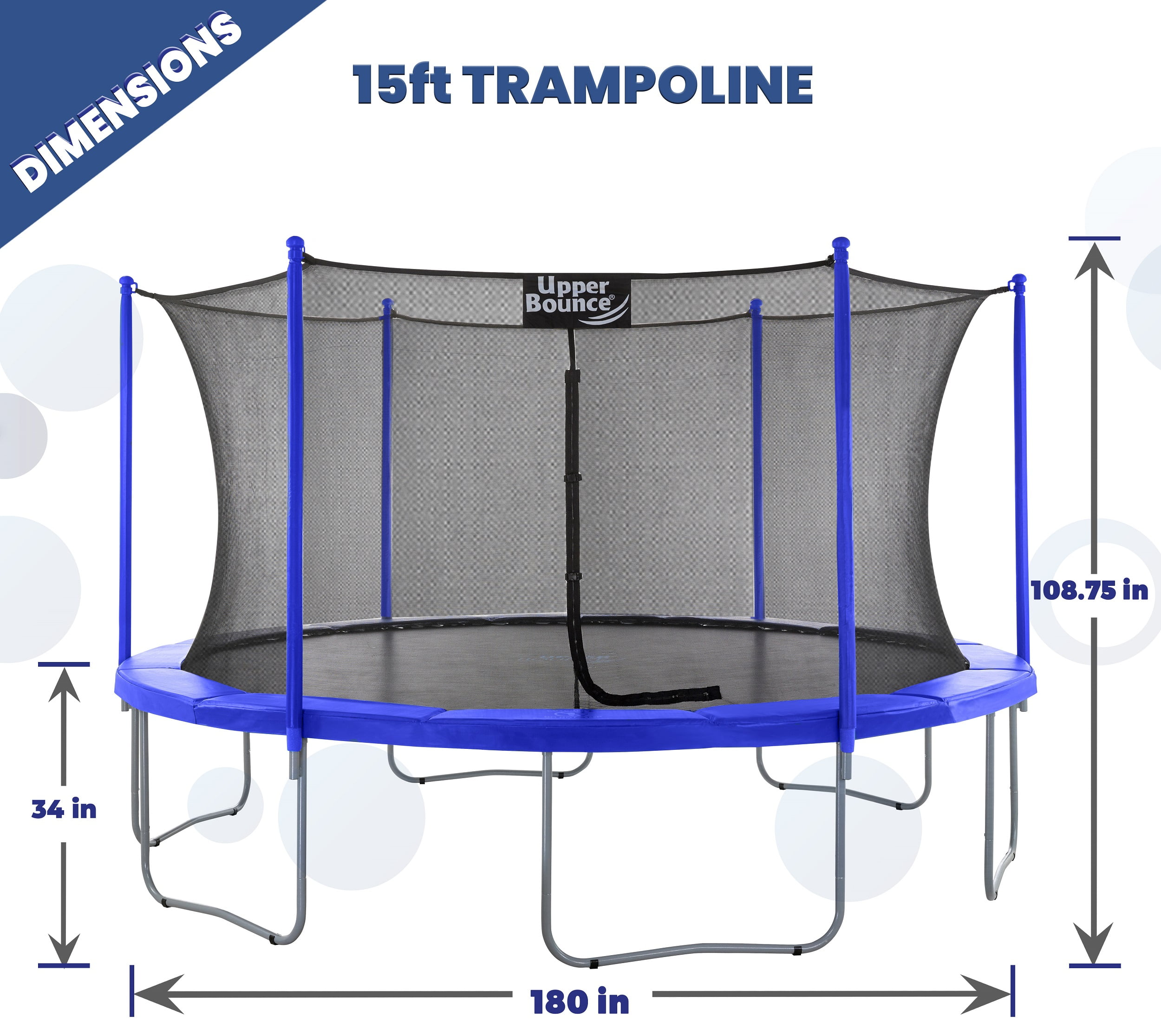Machrus Upper Bounce 15 FT Round Trampoline Set with Safety Enclosure System – Backyard Trampoline - Outdoor Trampoline for Kids - Adults