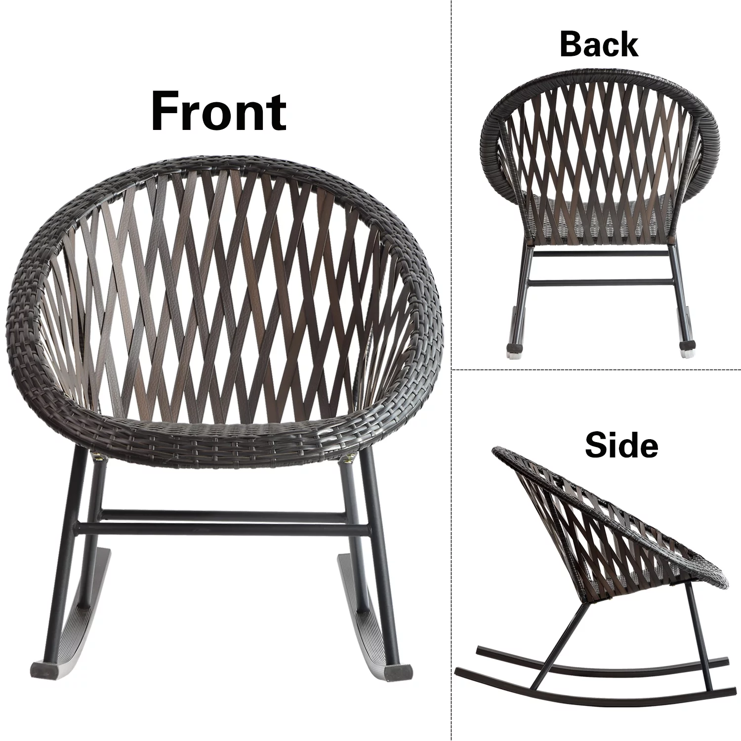 Ovios 3 Pieces Patio Rocking Chair PE Wicker Bistro Set Modern Outdoor Rocker Furniture Table with Glass Coffee Table for Backyard