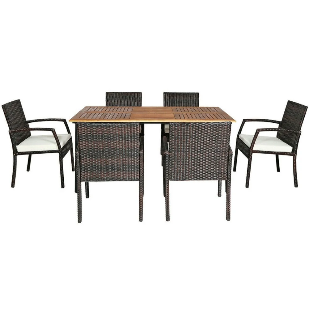 GVN Outside Patio Conversation Sets, Patio Dining Set,7PCS Patio Rattan Cushioned Dining Set with Umbrella Hole