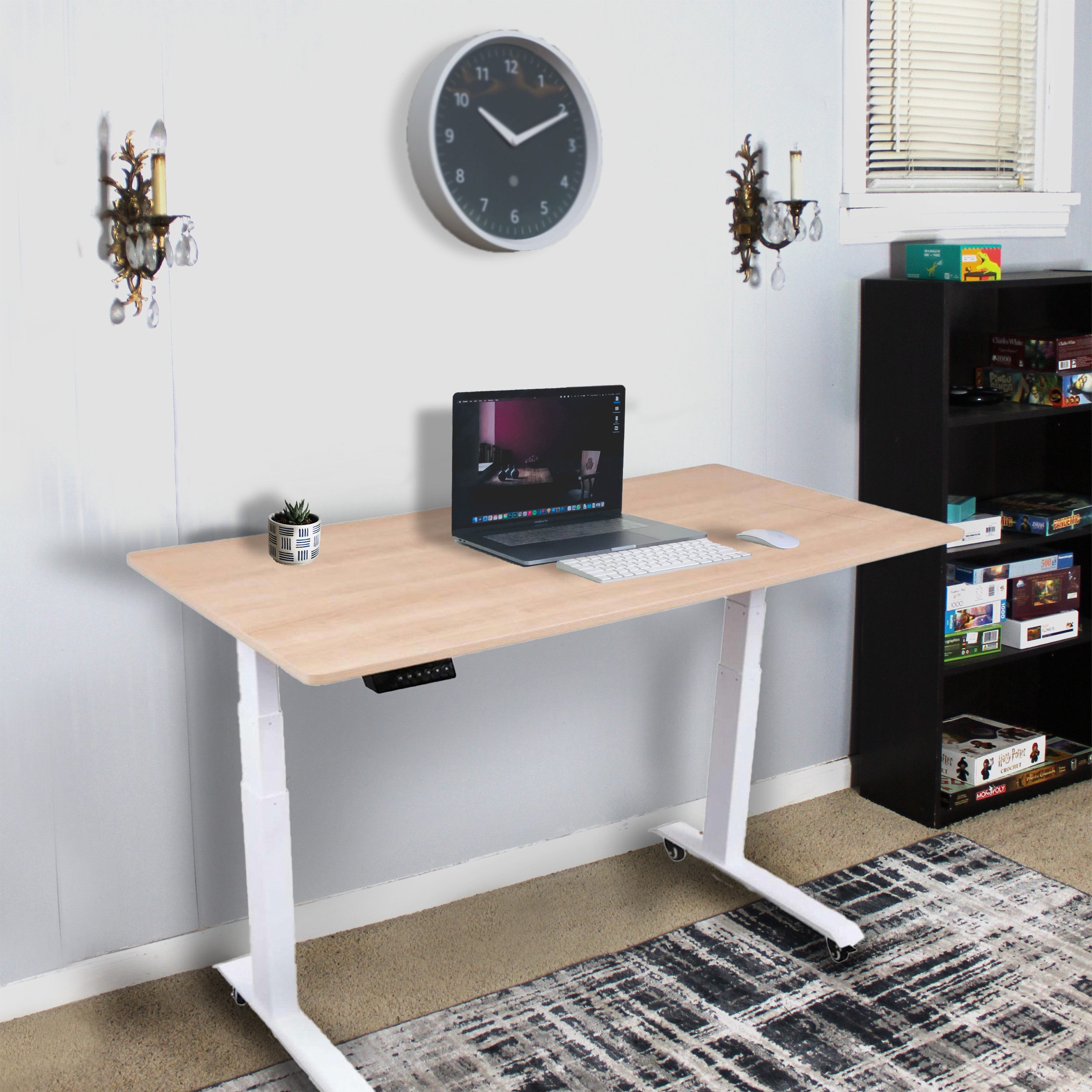 Stand Up Desk Store Electric Adjustable Height Standing Desk with Programmable Memory (White Frame/Natural Walnut Top, 60