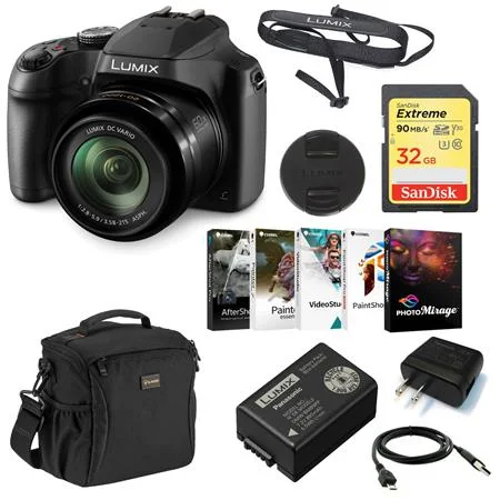 Lumix DC-FZ80 Digital Point & Shoot Camera - Bundle With 32GB SDHC Memory Card, Shoulder Bag, PC Software Package