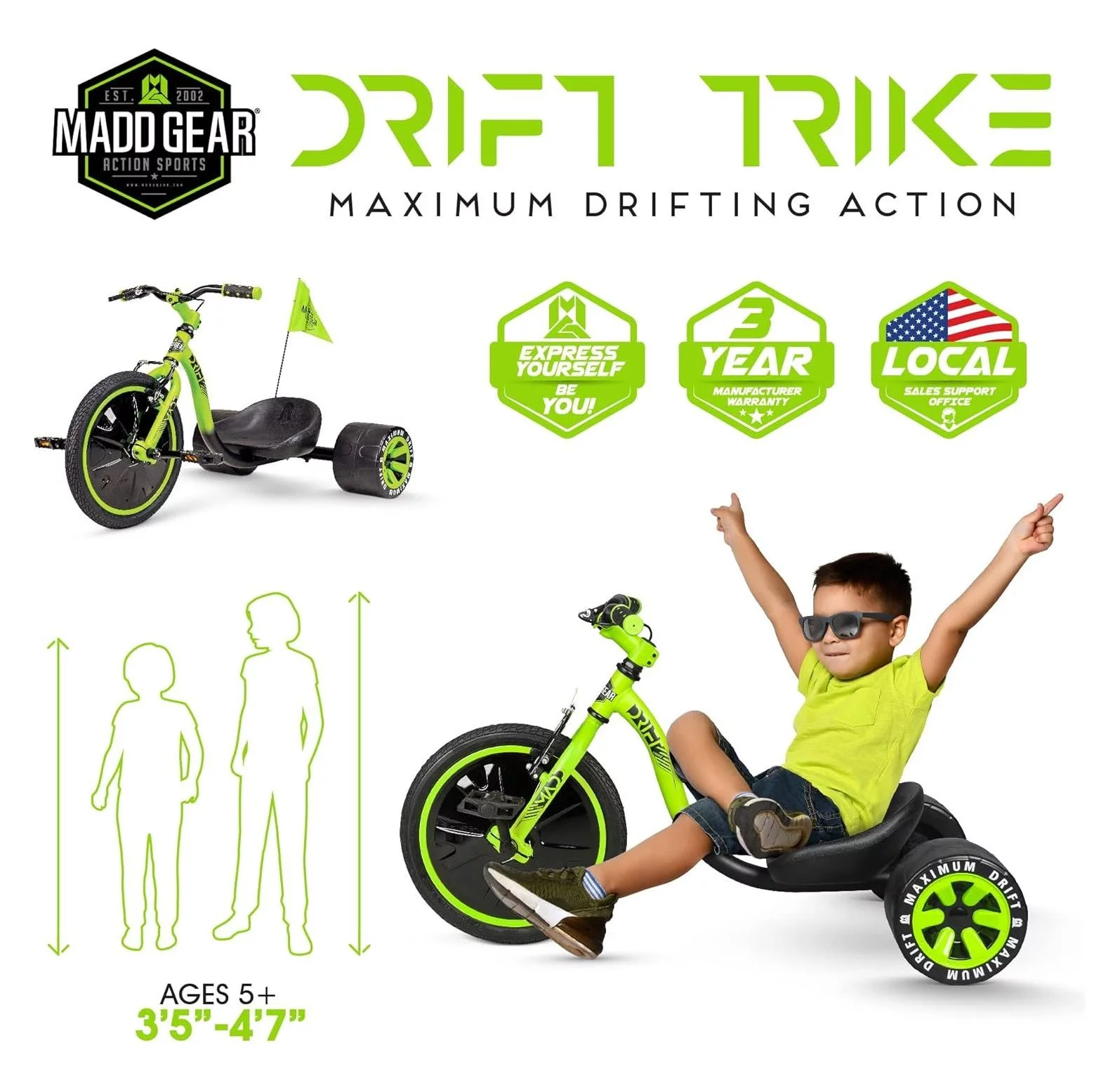 MG Mini Drift Trike – Suits Boys & Girls Ages 5+ - Max Weight 150lbs – 3 Year Manufacturer’s Warranty – Awesome Drifting Action – Built to Last Est. 2002
