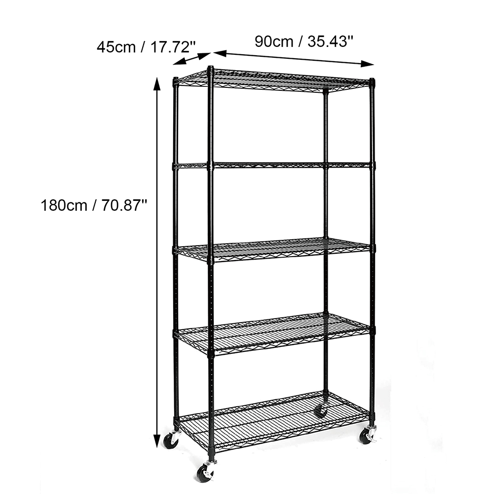 Canddidliike 5-Wire Shelving Metal Rack, Adjustable Standing Storage Shelf Units for Laundry Bathroom Kitchen Pantry Closet - Black