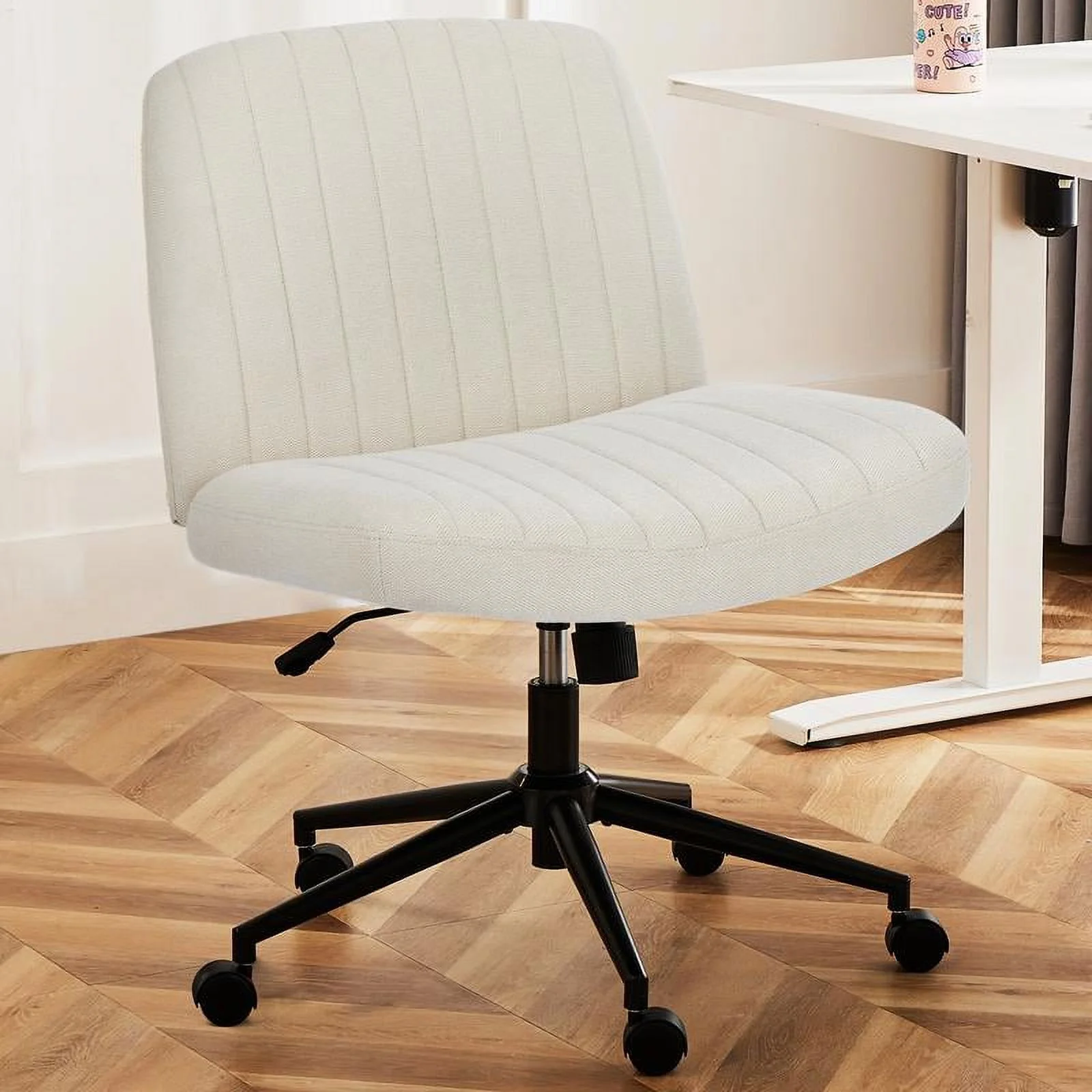 Indoor Furniture Chairs Height Adjustable Criss Cross Chair - Armless Desk Chair No Wheels Cross Legged Office Chair Wide Swivel Home Office Desk Chairs