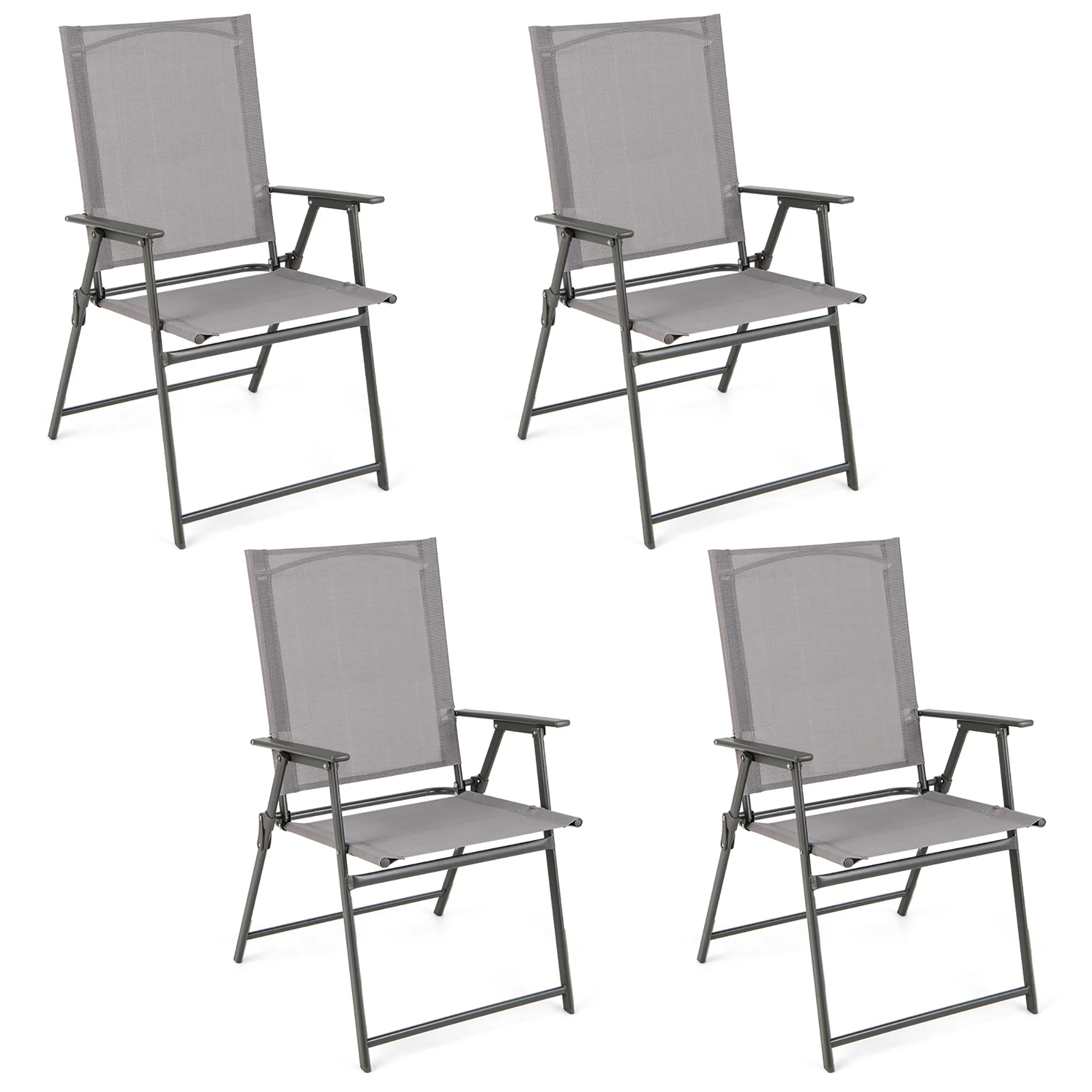 Costway 4pcs Patio Folding Portable Dining Chairs Metal Frame Armrests Outdoor Grey